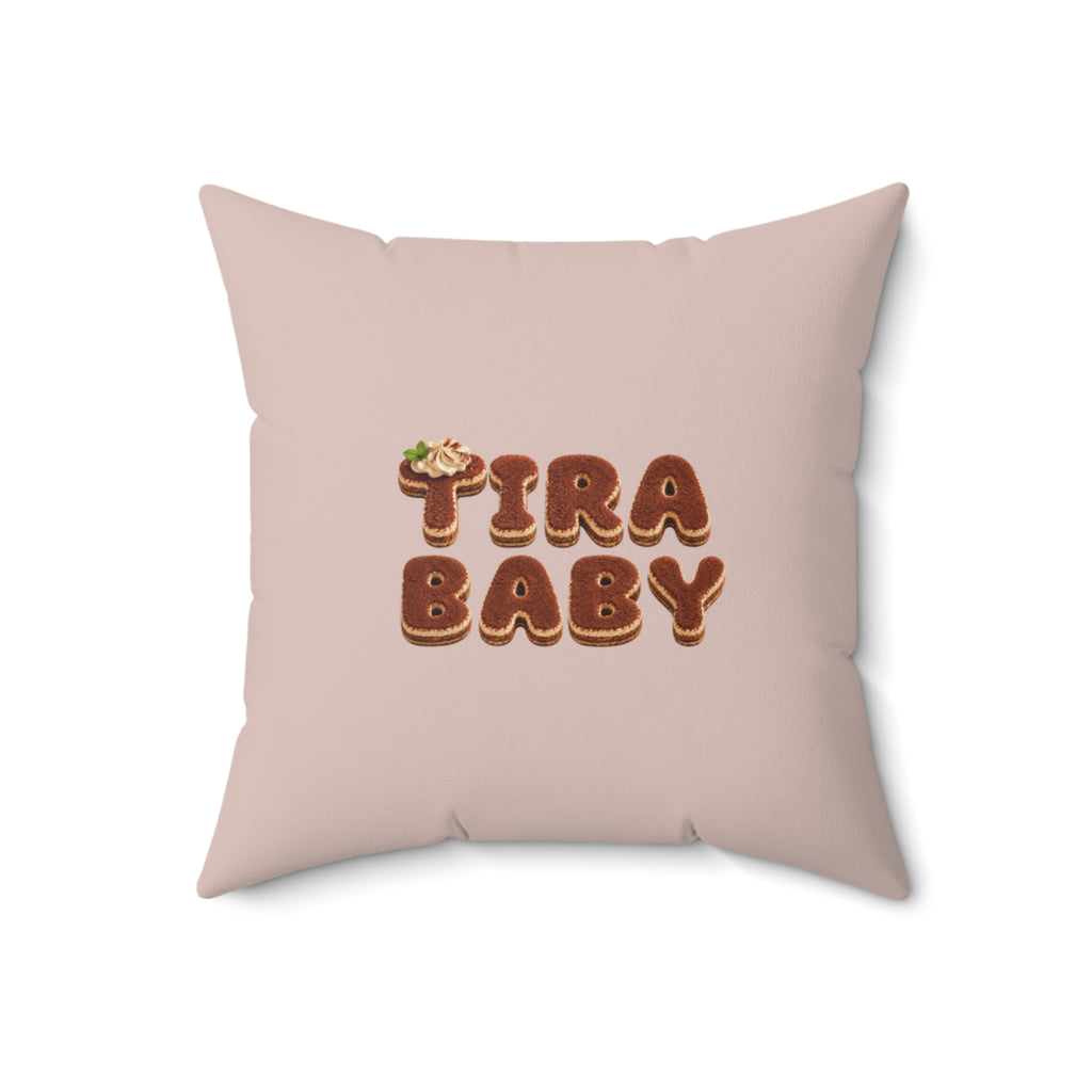 TiraBaby Throw Pillow Tiramisu Dessert Character Japanese Text Design | Spun Polyester Square Pillow
