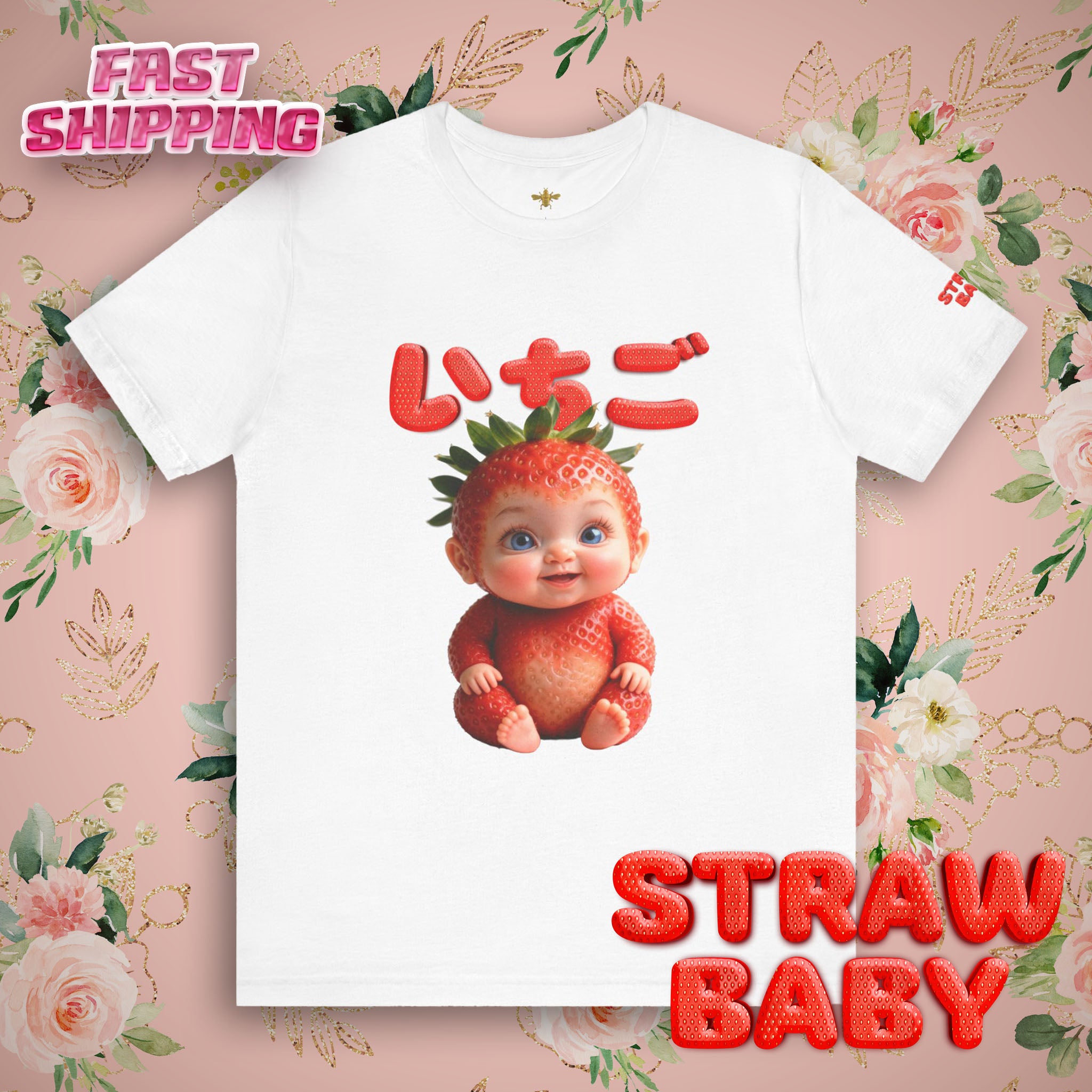 Strawberry Baby Kawaii Japanese T-Shirt, Cute Fruit Character Tee, Pink Aesthetic Shirt, Soft Cotton Unisex Top