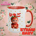 Strawberry Baby Mug, Kawaii Japanese Text Ceramic Coffee Cup, Cute Fruit Mug Gift, 11oz Color Accent Cup