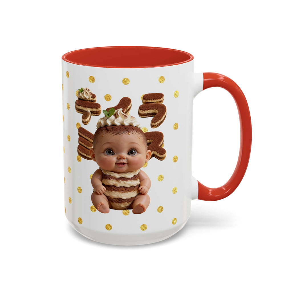 TiraBaby Red Accent Mug Tiramisu Dessert Character Japanese Text | Accent Coffee Mug (11, 15oz)