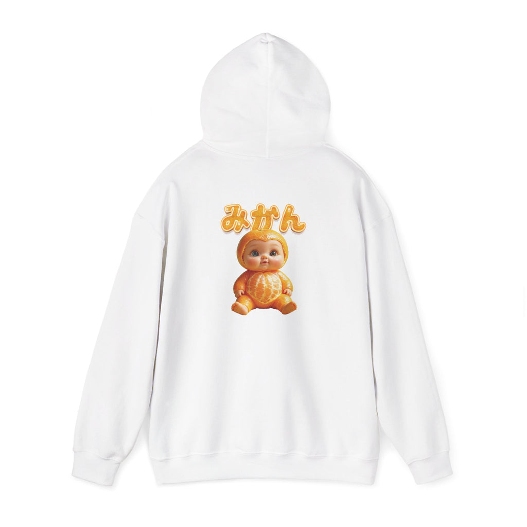 Unisex Hoodie Mikan Baby Cute Orange Character Graphic Sweatshirt Back Print | Unisex Heavy Blend™ Hooded Sweatshirt