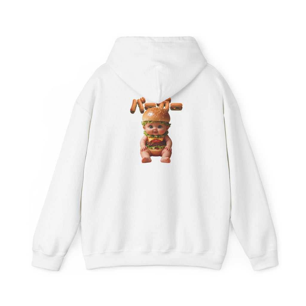 Burger Baby Hoodie Cute Food Character Back Print | Unisex Heavy Blend™ Hooded Sweatshirt