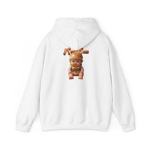 Burger Baby Hoodie Cute Food Character Back Print | Unisex Heavy Blend™ Hooded Sweatshirt