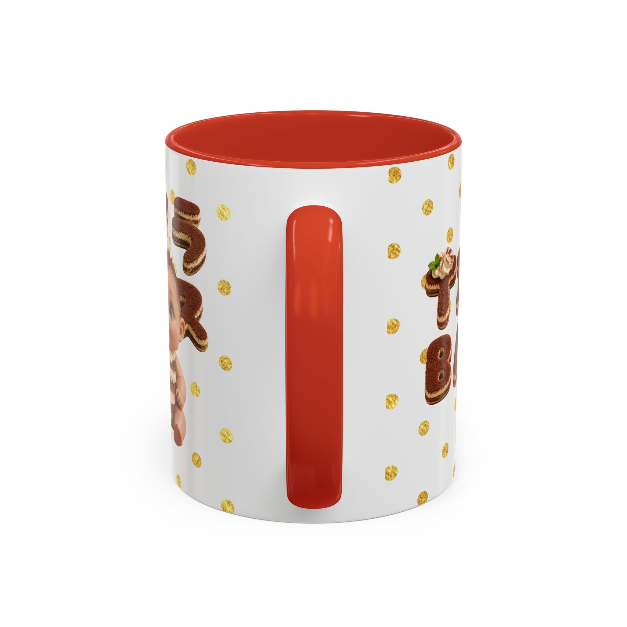 TiraBaby Red Accent Mug Tiramisu Dessert Character Japanese Text | Accent Coffee Mug (11, 15oz)