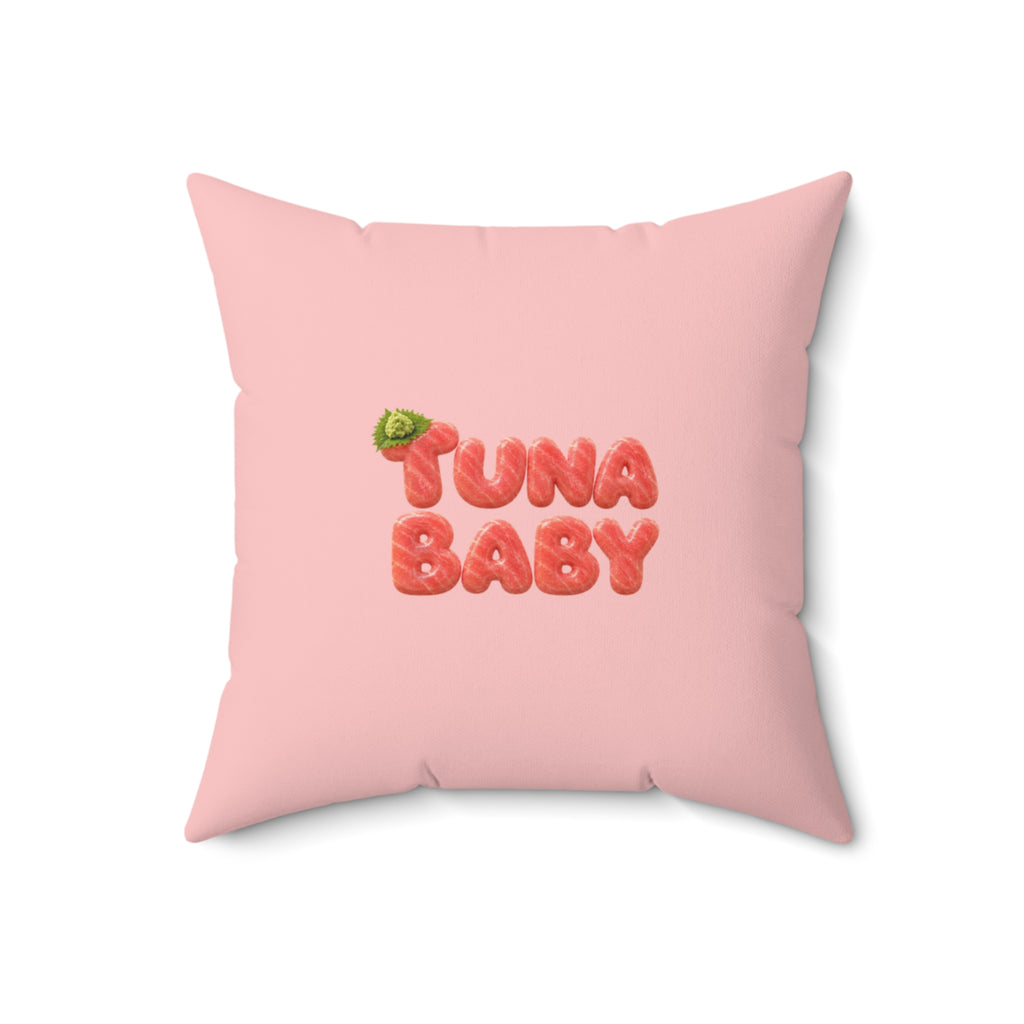 Pink Throw Pillow Tuna Baby Maguro Sushi Character Japanese Text | Spun Polyester Square Pillow