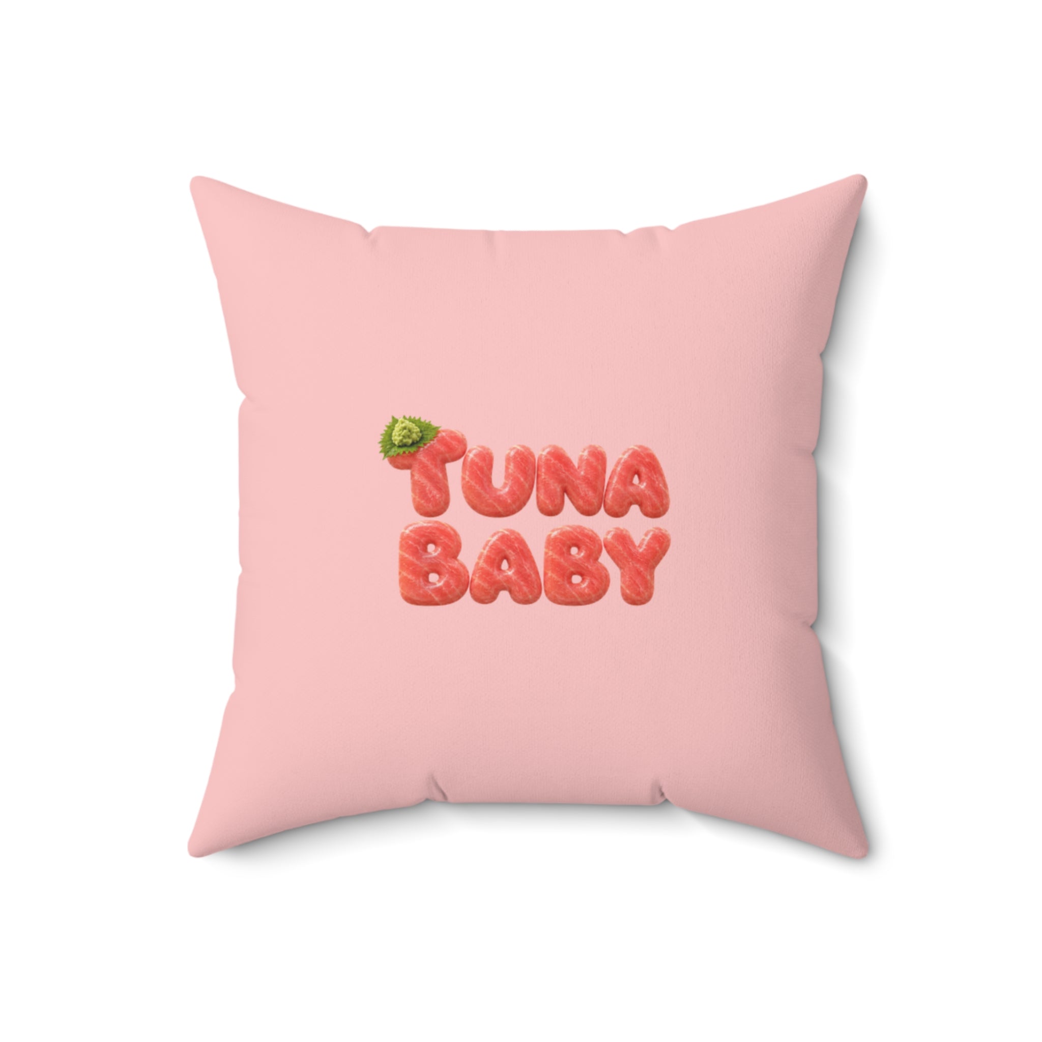 Pink Throw Pillow Tuna Baby Maguro Sushi Character Japanese Text | Spun Polyester Square Pillow