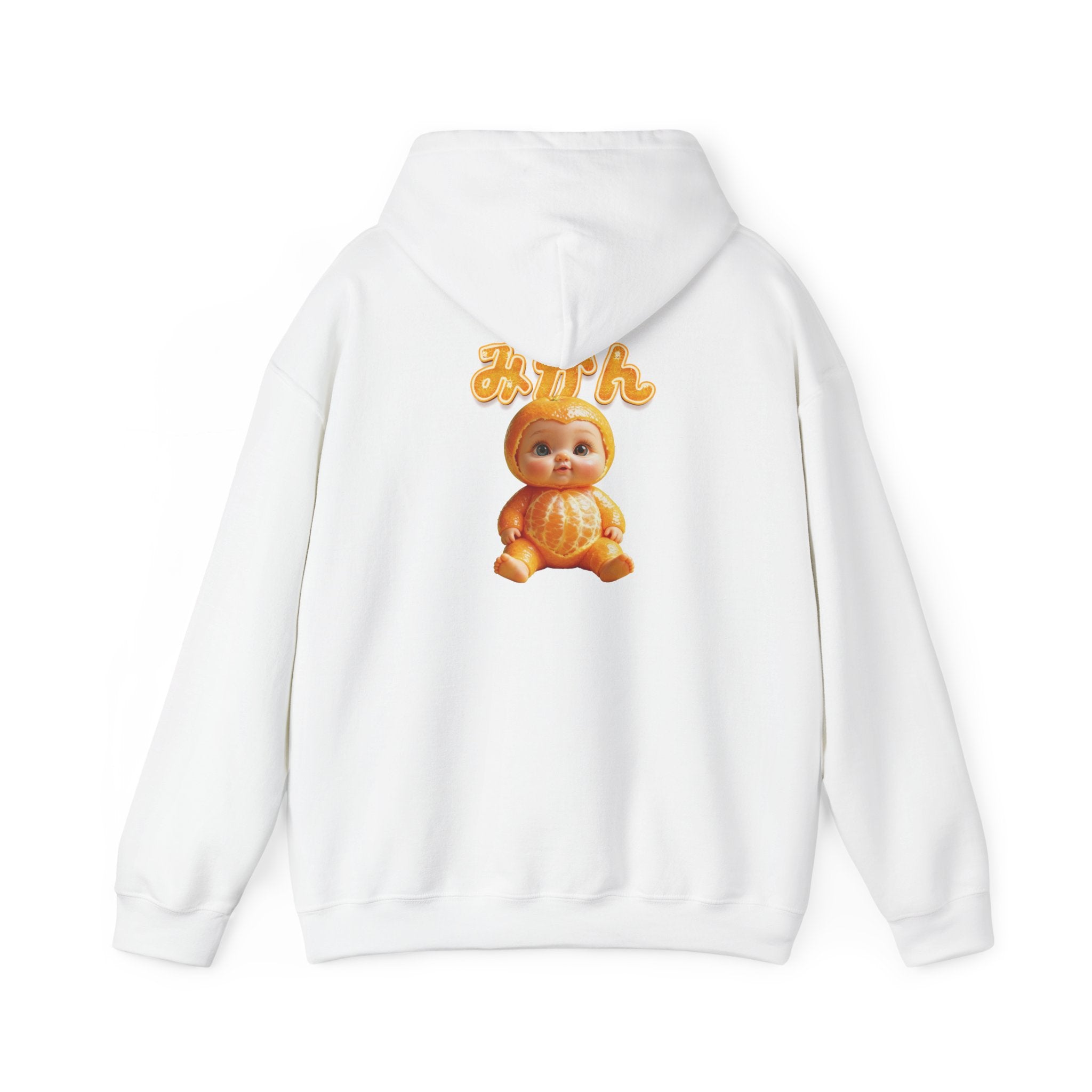 Unisex Hoodie Mikan Baby Cute Orange Character Graphic Sweatshirt Back Print | Unisex Heavy Blend™ Hooded Sweatshirt
