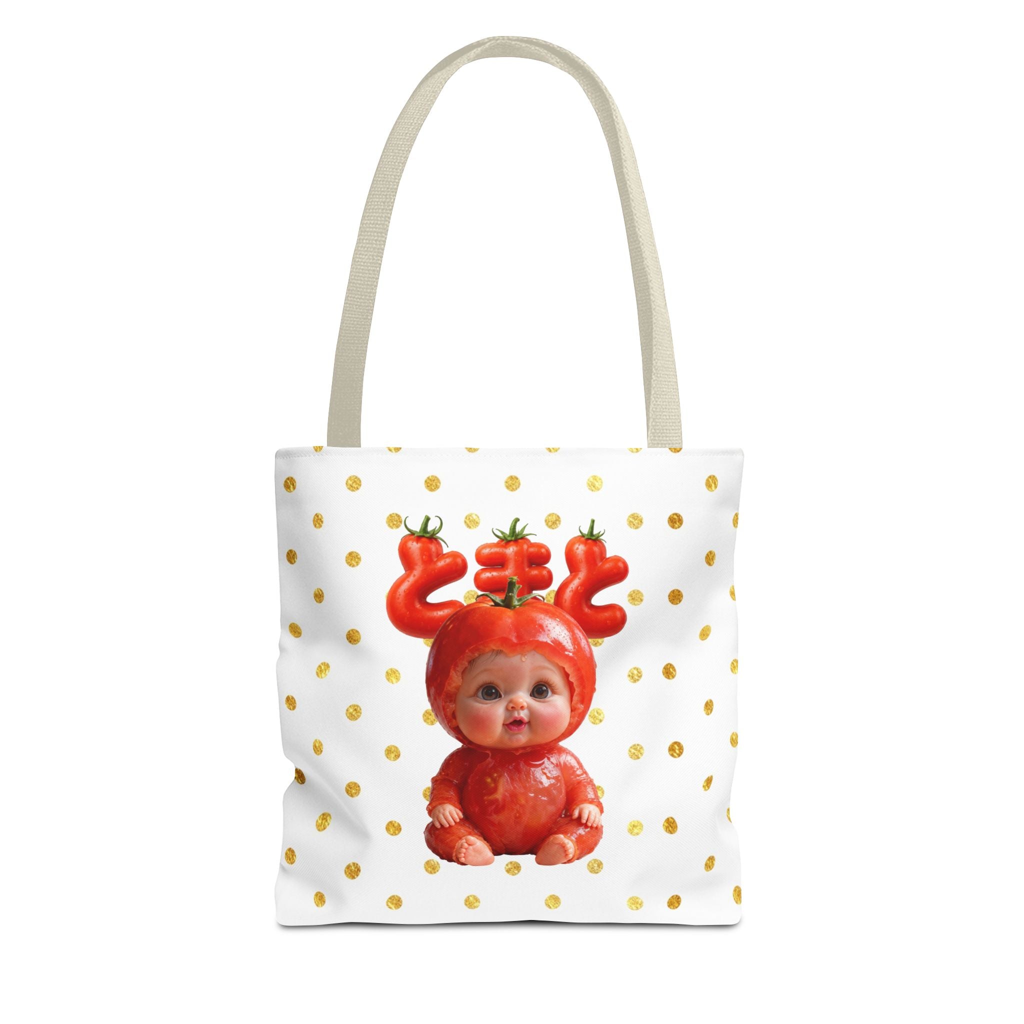 Tomato Baby Tote Bag Cute Food Character Gold Dot Bag | Tote Bag (AOP)
