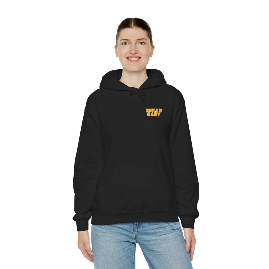 Unisex Hoodie Mikan Baby Cute Orange Character Graphic Sweatshirt Back Print | Unisex Heavy Blend™ Hooded Sweatshirt