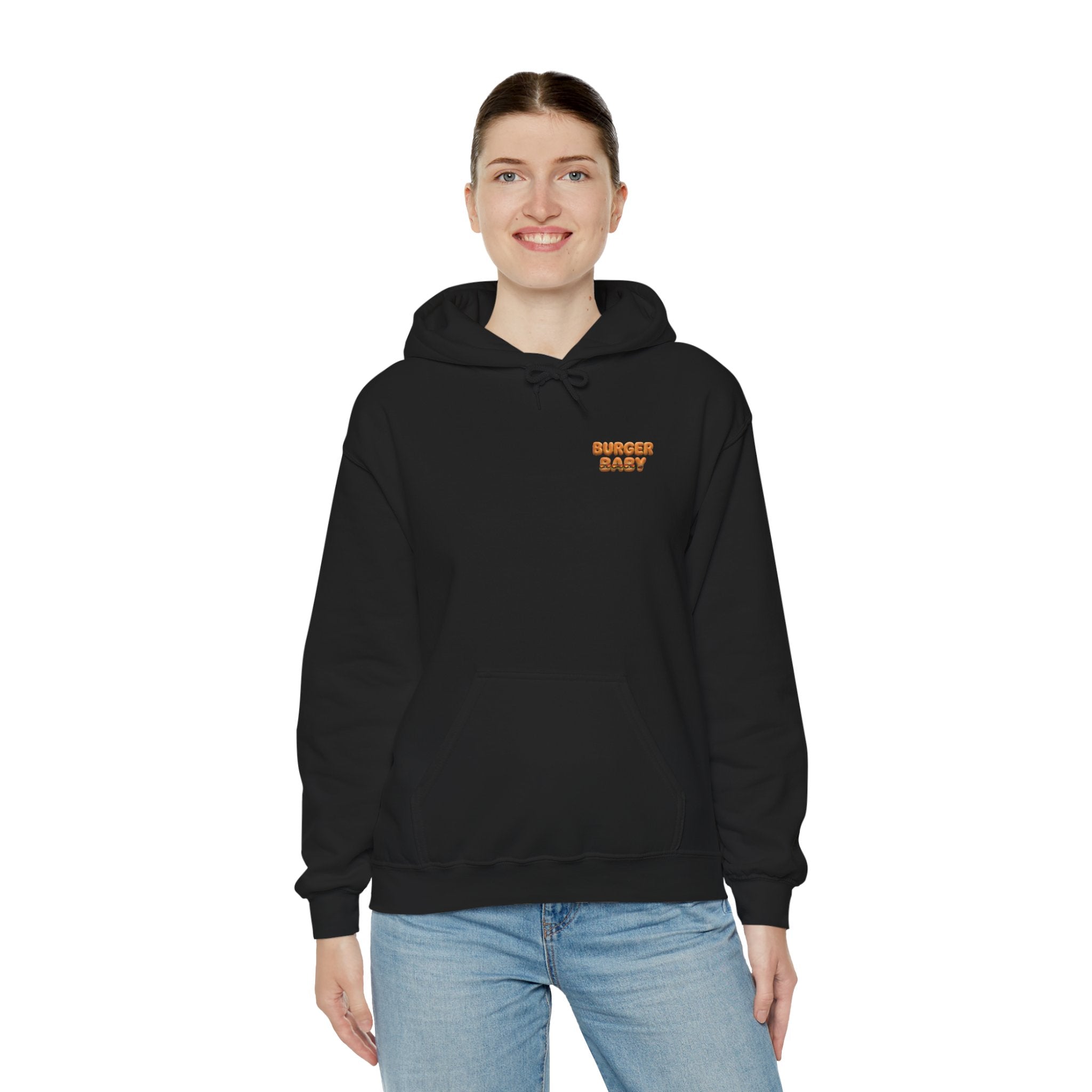 Burger Baby Hoodie Cute Food Character Back Print (YouTube Store Edition) | Unisex Heavy Blend™ Hooded Sweatshirt
