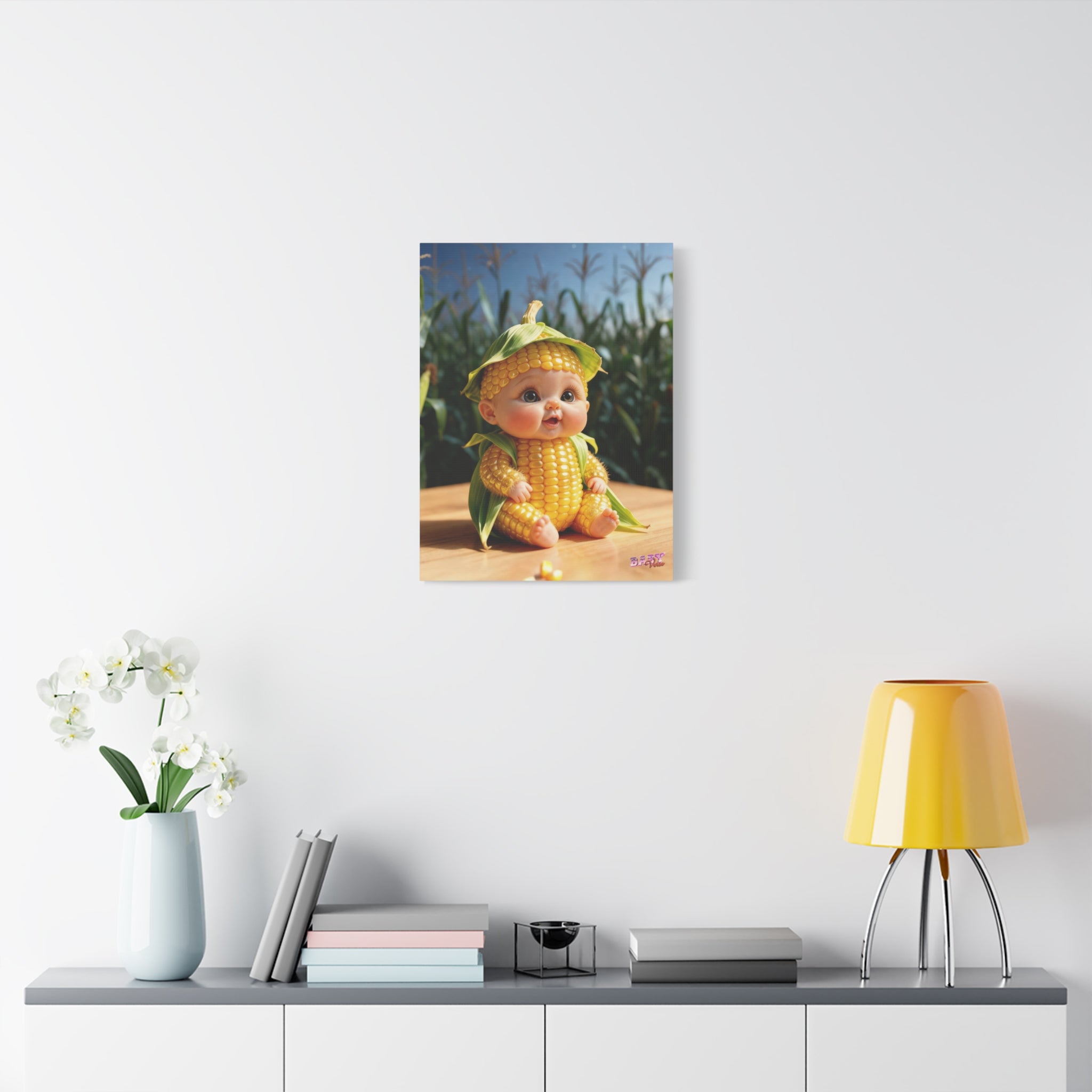 Corn Baby Canvas Print Cute Yellow Farm Character Wall Decoration | Matte Canvas, Stretched, 1.25"