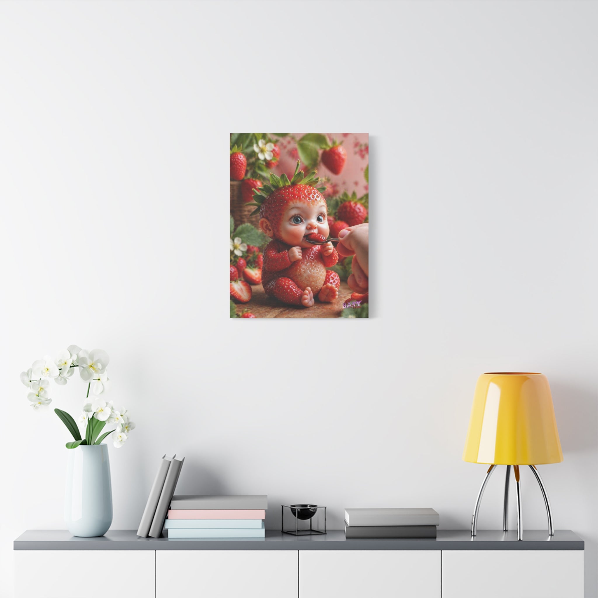 Strawberry Baby Canvas Wall Art Cute Baby Character Print Nursery Room Decor | Matte Canvas, Stretched, 1.25"