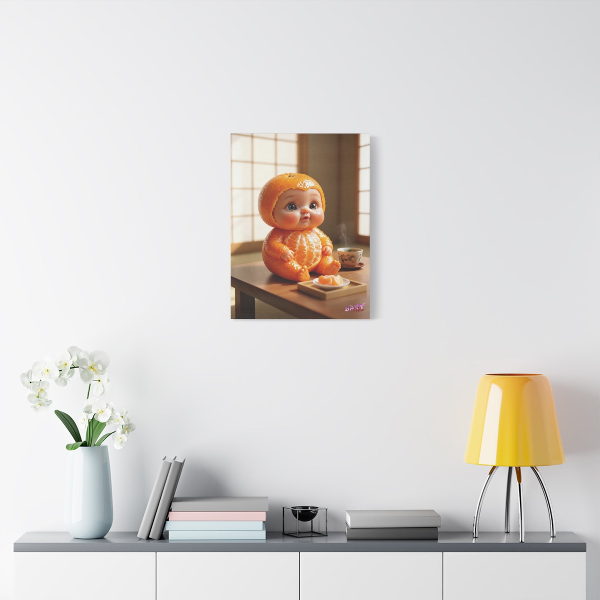 Canvas Wall Art with Mikan Baby in Japanese Room Kawaii Orange Nursery Decor | Matte Canvas, Stretched, 1.25"