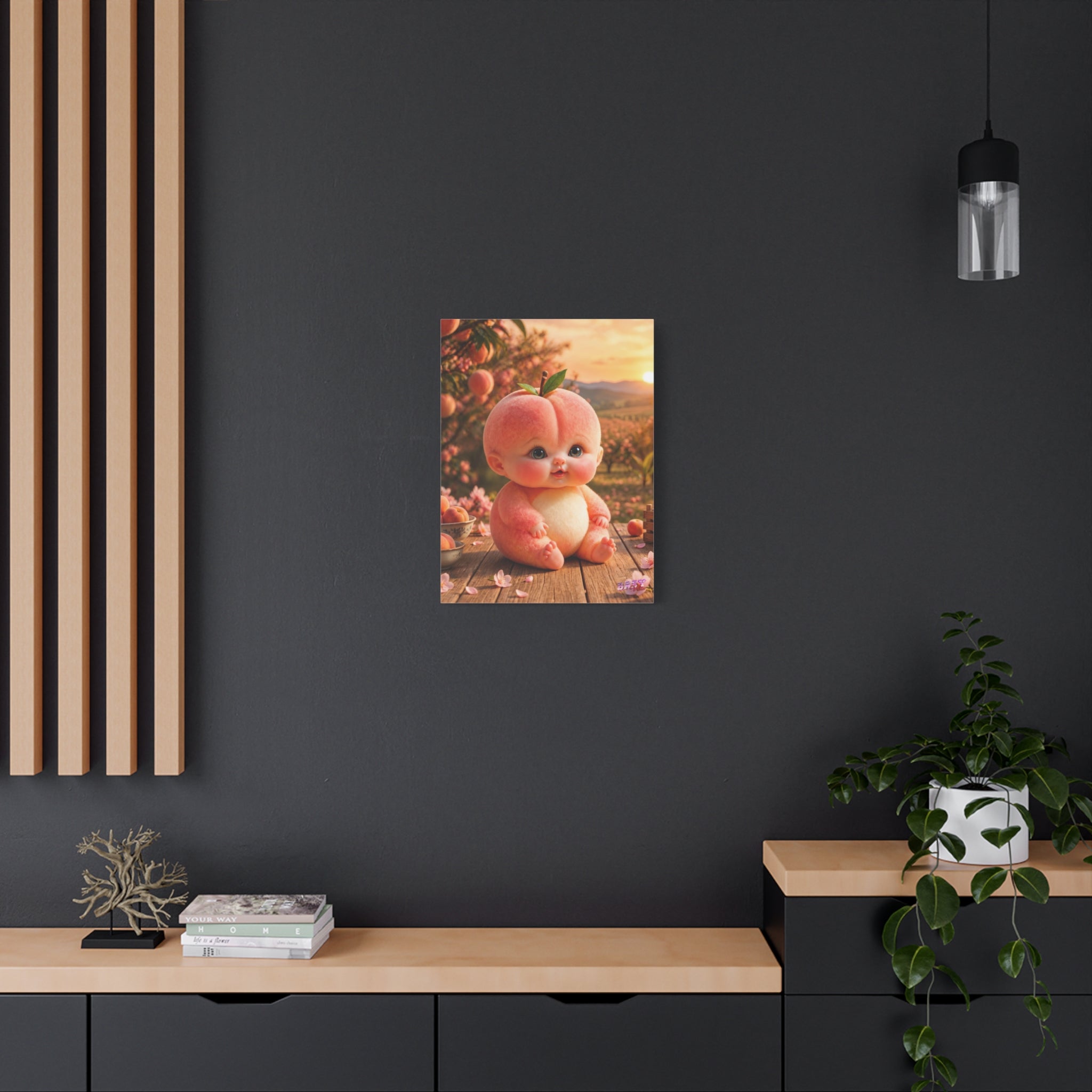 Peach Baby Canvas Wall Art Cute Orchard Fantasy Nursery Decor | Matte Canvas, Stretched, 1.25"