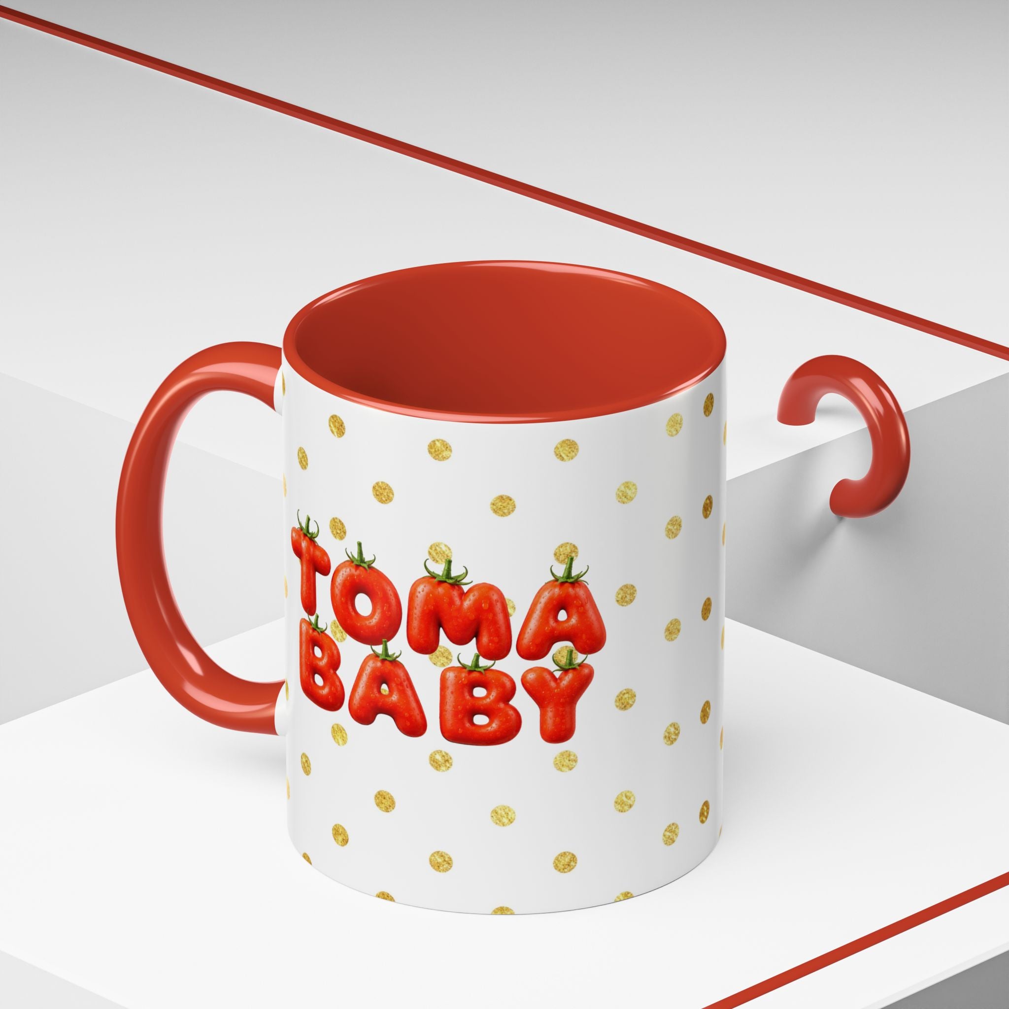 Tomato Baby Mug Cute Food Character Gold Dot Cup | Accent Coffee Mug (11, 15oz)