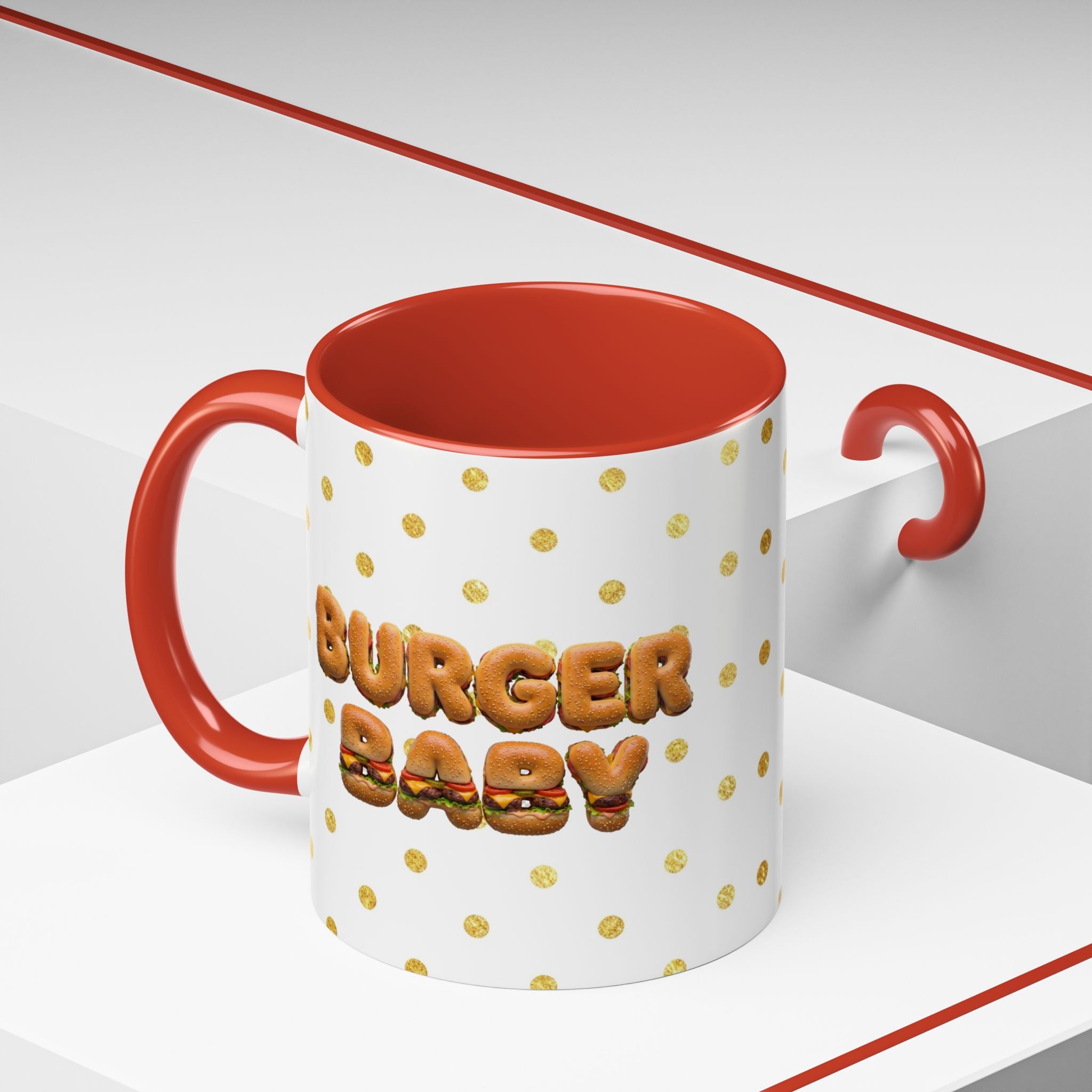 Burger Baby Mug Cute Food Character Gold Dot Cup | Accent Coffee Mug (11, 15oz)
