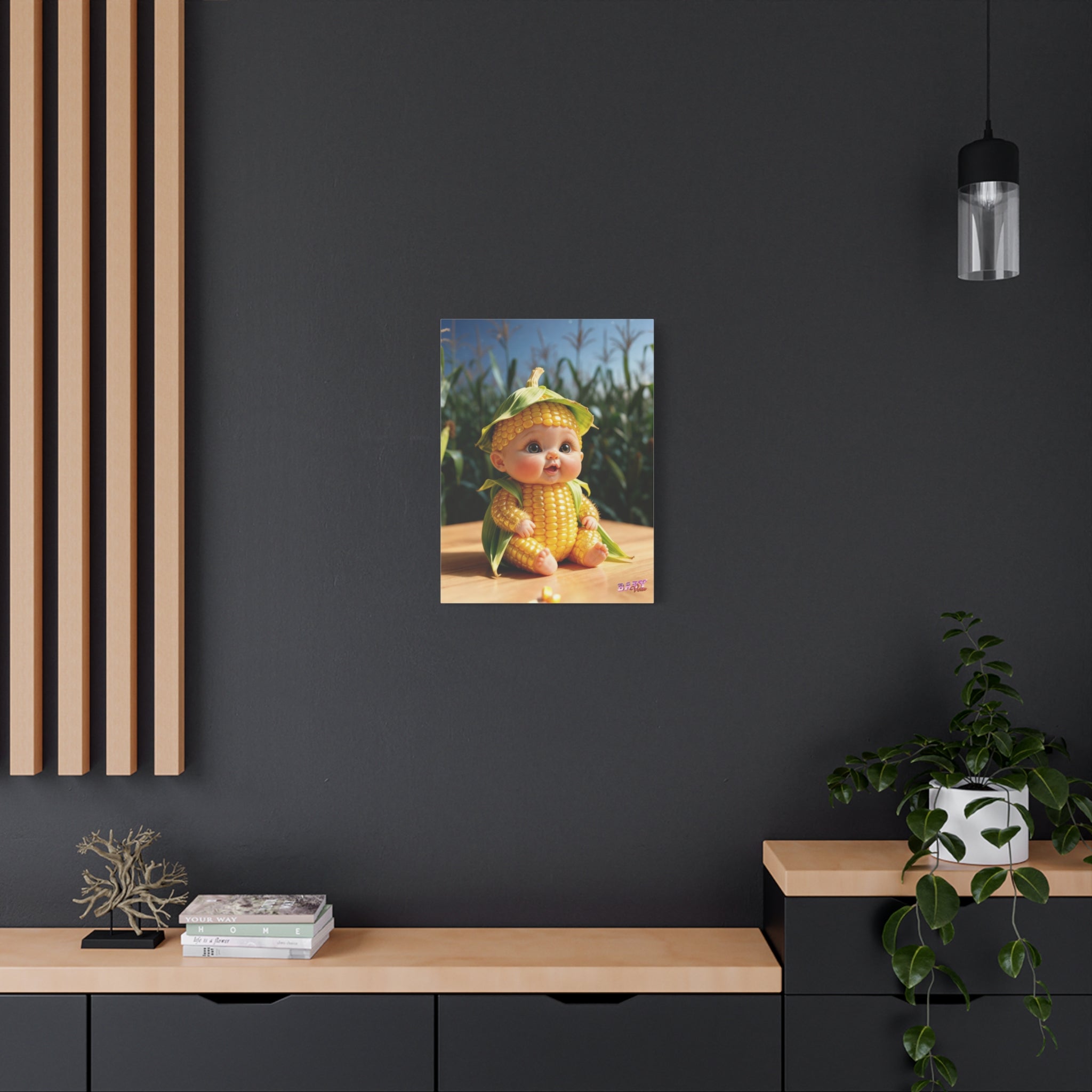 Corn Baby Canvas Print Cute Yellow Farm Character Wall Decoration | Matte Canvas, Stretched, 1.25"