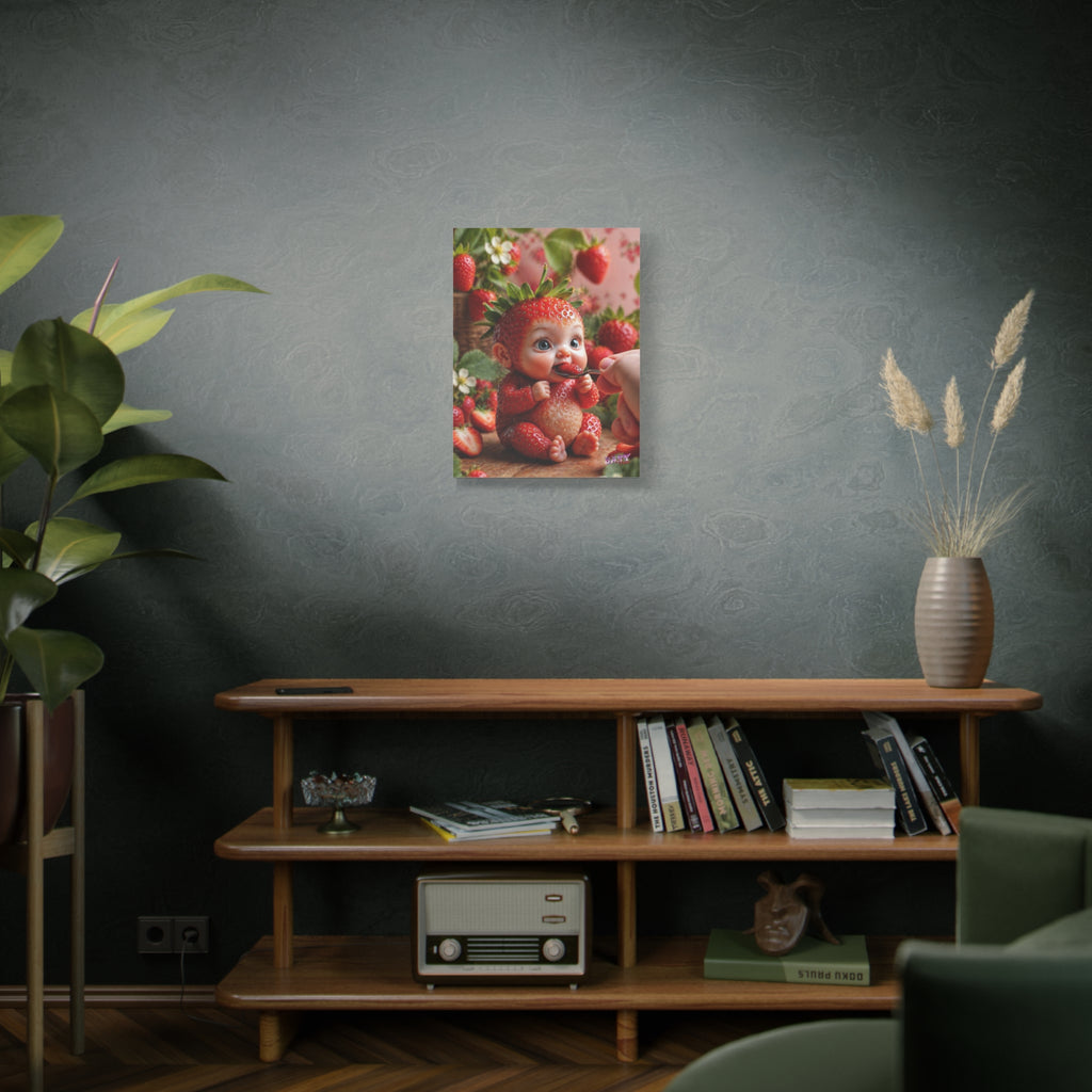 Strawberry Baby Canvas Wall Art Cute Baby Character Print Nursery Room Decor | Matte Canvas, Stretched, 1.25"