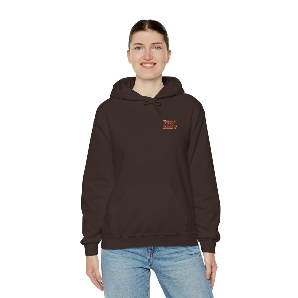 TiraBaby Graphic Hoodie Tiramisu Dessert Character Japanese Text | Unisex Heavy Blend™ Hooded Sweatshirt