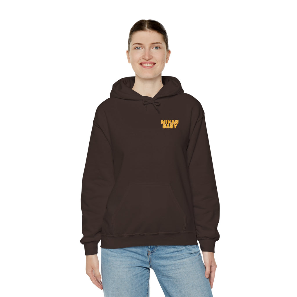 Unisex Hoodie Mikan Baby Cute Orange Character Graphic Sweatshirt Back Print | Unisex Heavy Blend™ Hooded Sweatshirt