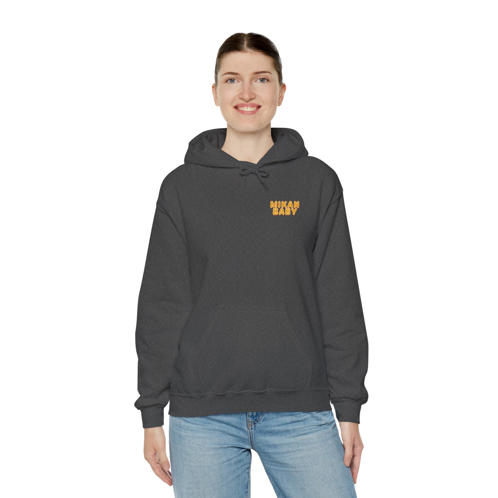 Unisex Hoodie Mikan Baby Cute Orange Character Graphic Sweatshirt Back Print | Unisex Heavy Blend™ Hooded Sweatshirt
