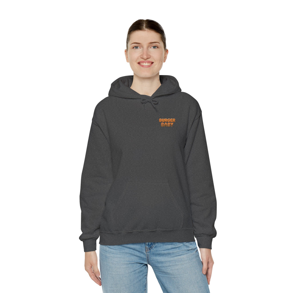 Burger Baby Hoodie Cute Food Character Back Print | Unisex Heavy Blend™ Hooded Sweatshirt