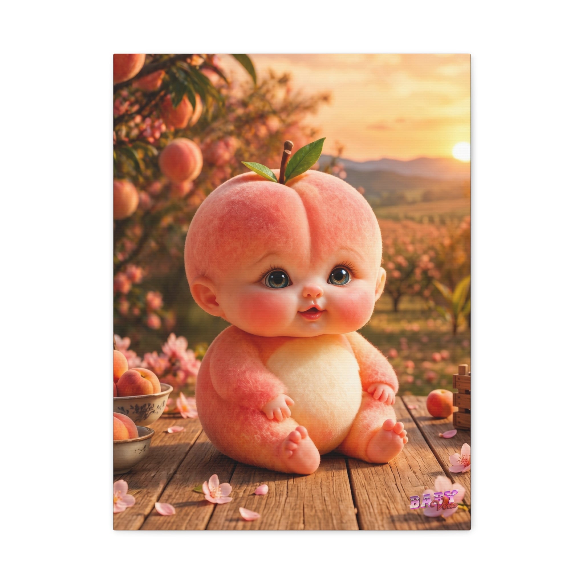 Peach Baby Canvas Wall Art Cute Orchard Fantasy Nursery Decor | Matte Canvas, Stretched, 1.25"