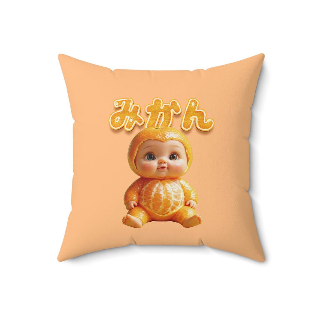 Mikan Baby Peach Orange Throw Pillow Cute Fruit Baby Illustration Spun Polyester Square Pillow