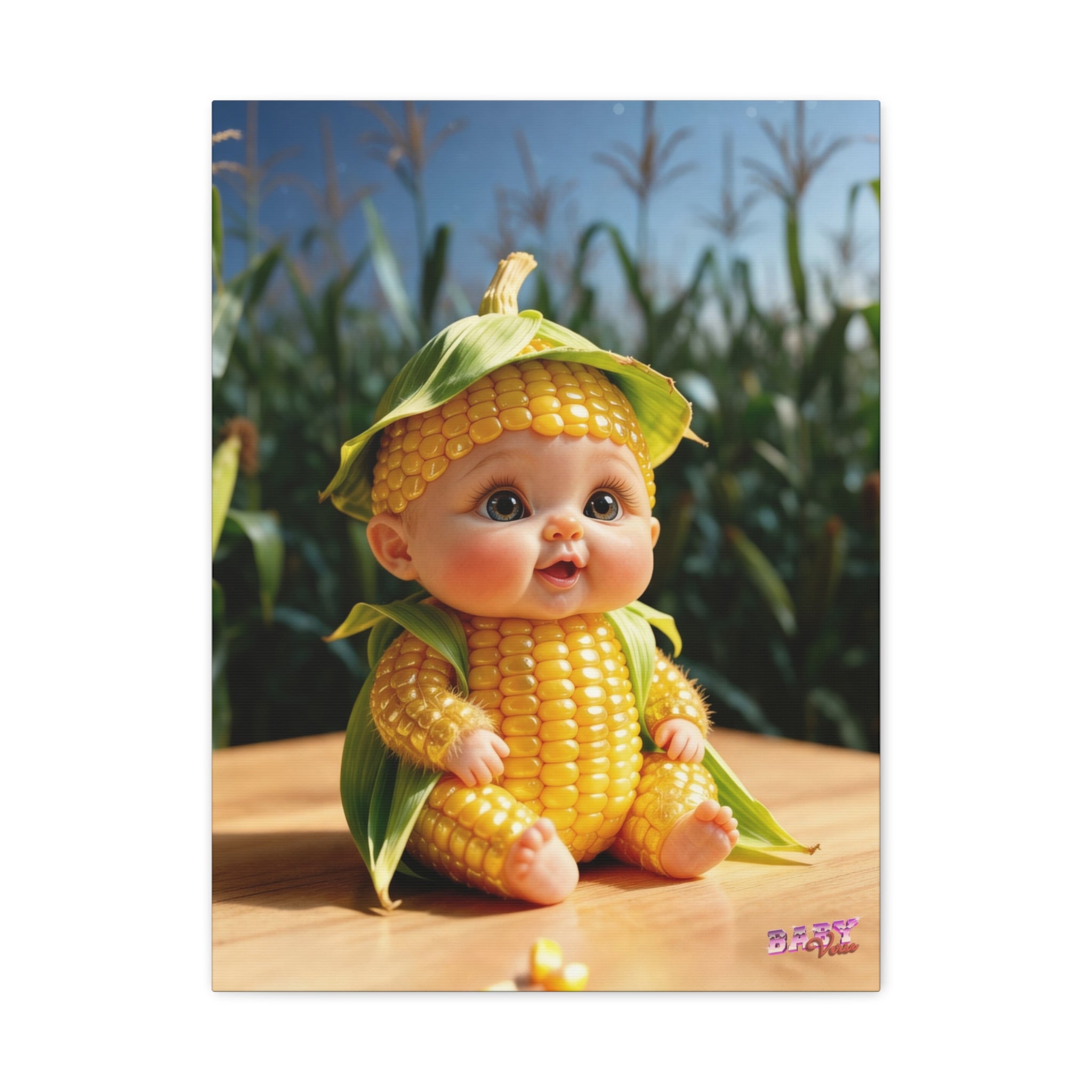 Corn Baby Canvas Print Cute Yellow Farm Character Wall Decoration | Matte Canvas, Stretched, 1.25"