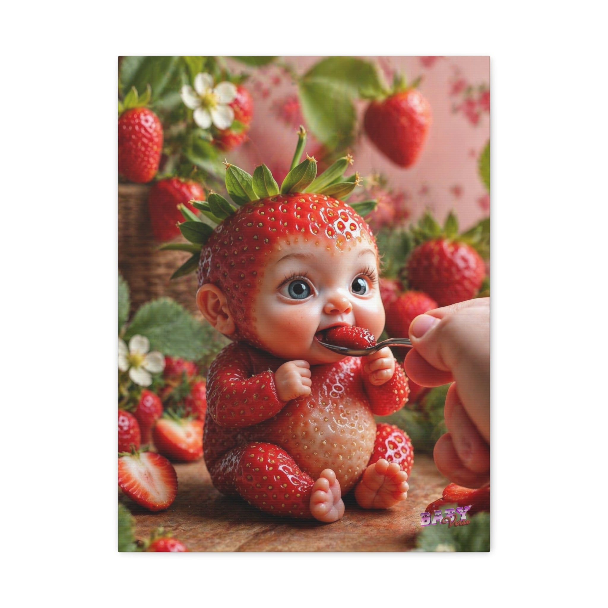 Strawberry Baby Canvas Wall Art Cute Baby Character Print Nursery Room Decor | Matte Canvas, Stretched, 1.25"