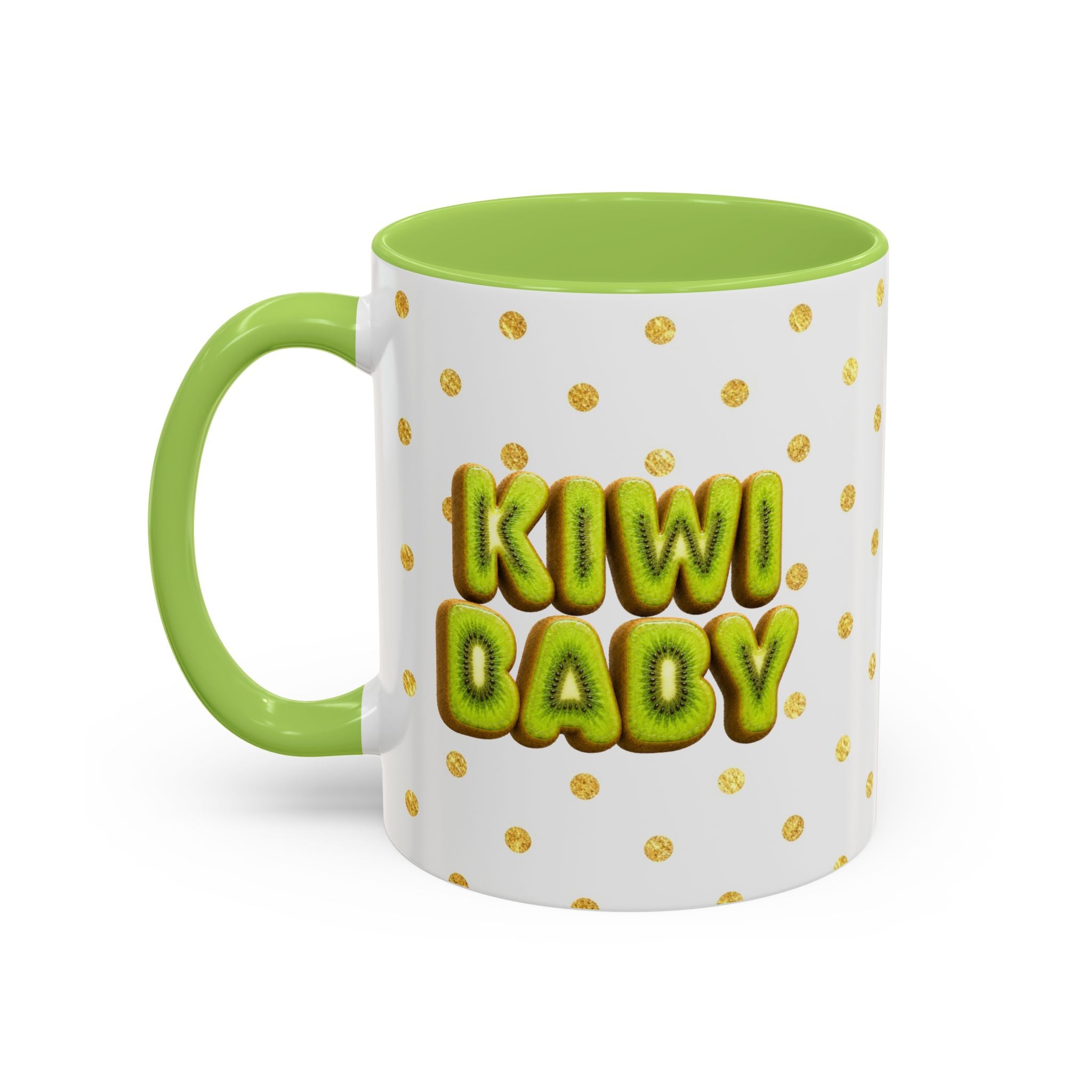Kiwi Baby Mug Cute Fruit Character Gold Dot Cup | Accent Coffee Mug (11, 15oz)
