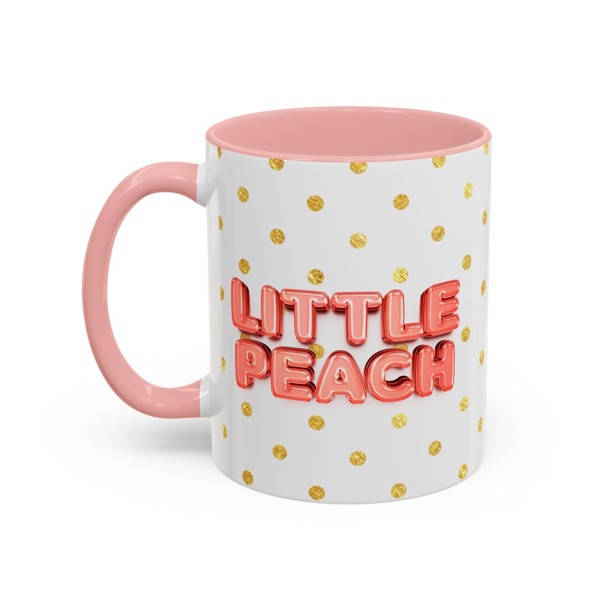 Peach Baby Ceramic Mug Pink Handle Cute Illustration Cup Accent Coffee Mug (11, 15oz)