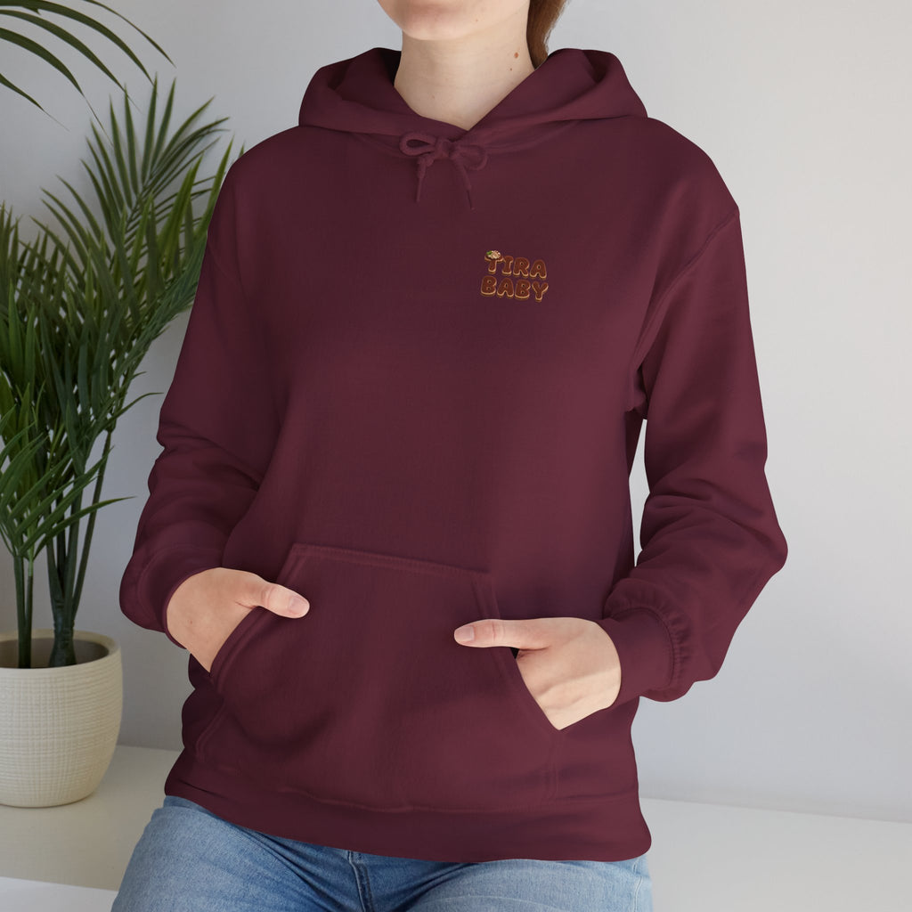 TiraBaby Graphic Hoodie Tiramisu Dessert Character Japanese Text | Unisex Heavy Blend™ Hooded Sweatshirt