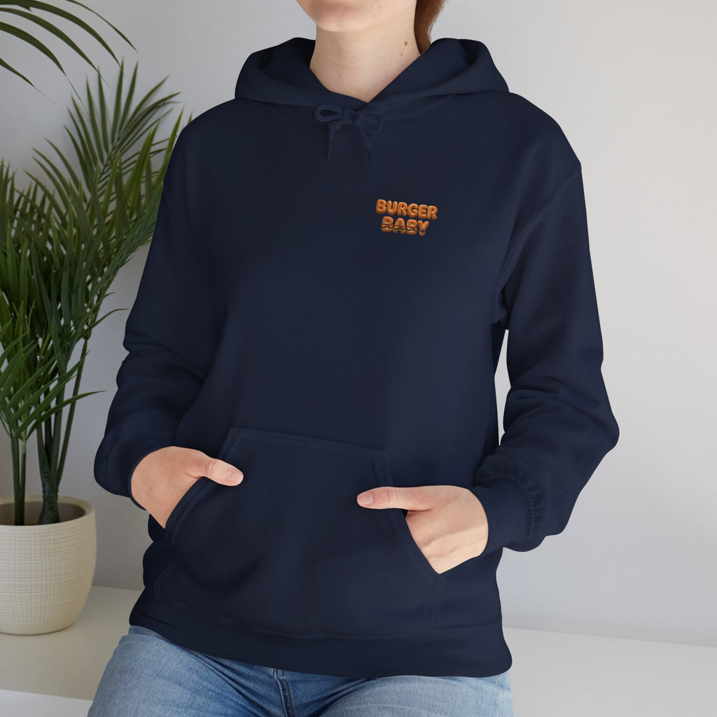 Burger Baby Hoodie Cute Food Character Back Print | Unisex Heavy Blend™ Hooded Sweatshirt