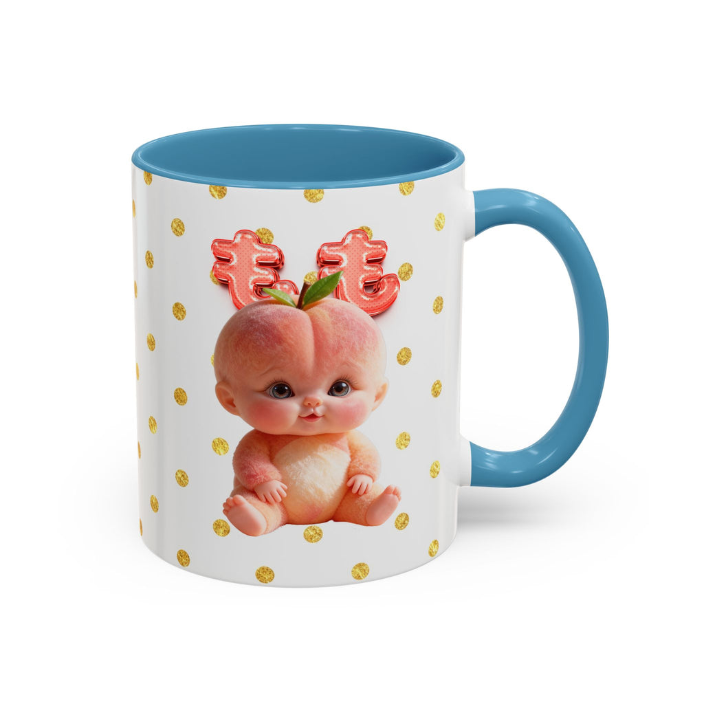 Peach Baby Ceramic Mug Pink Handle Cute Illustration Cup Accent Coffee Mug (11, 15oz)