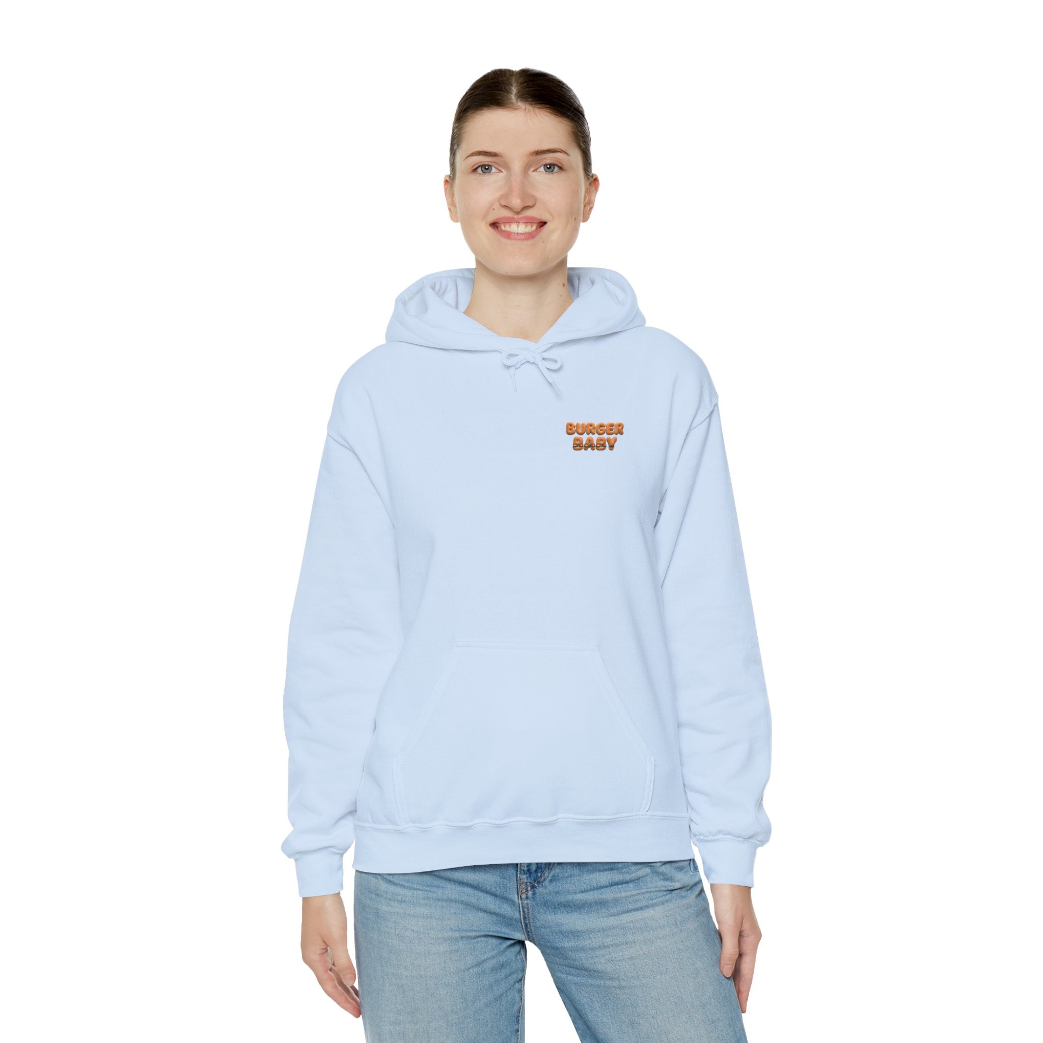 Burger Baby Hoodie Cute Food Character Back Print (YouTube Store Edition) | Unisex Heavy Blend™ Hooded Sweatshirt
