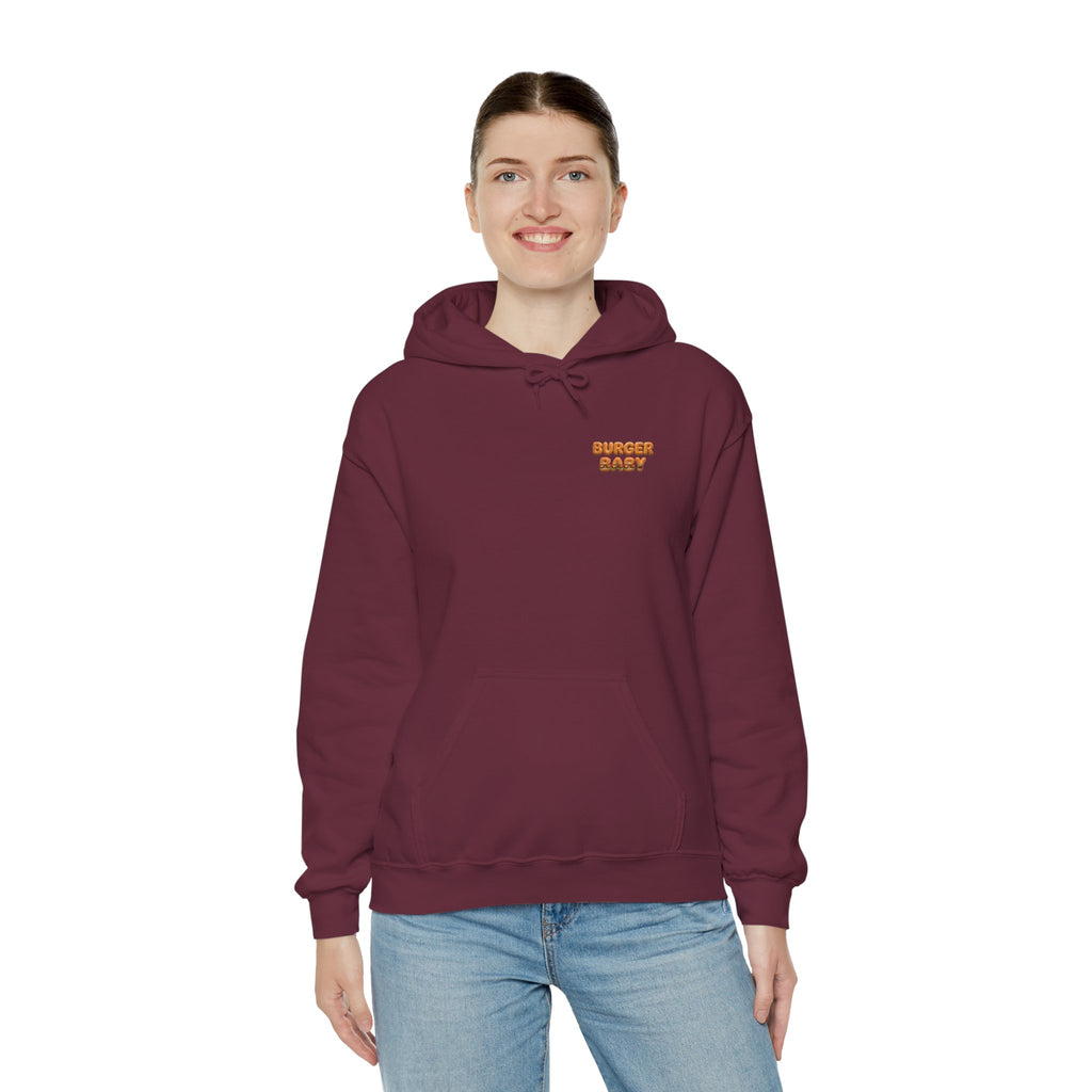 Burger Baby Hoodie Cute Food Character Back Print | Unisex Heavy Blend™ Hooded Sweatshirt