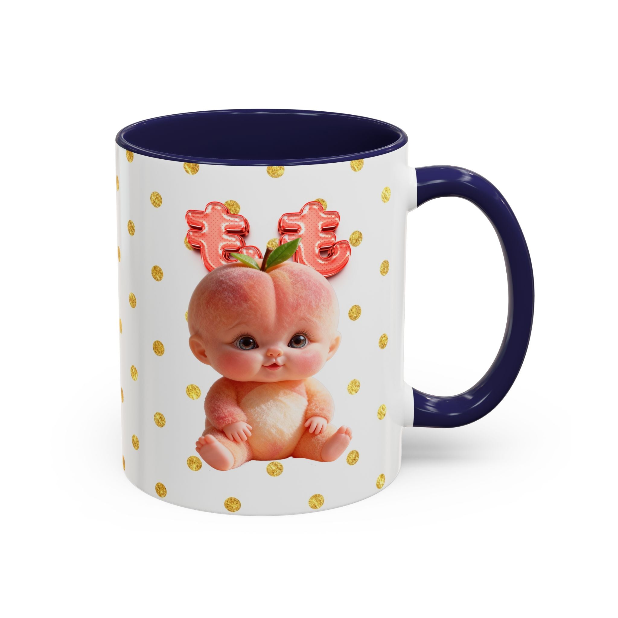 Peach Baby Ceramic Mug Pink Handle Cute Illustration Cup Accent Coffee Mug (11, 15oz)