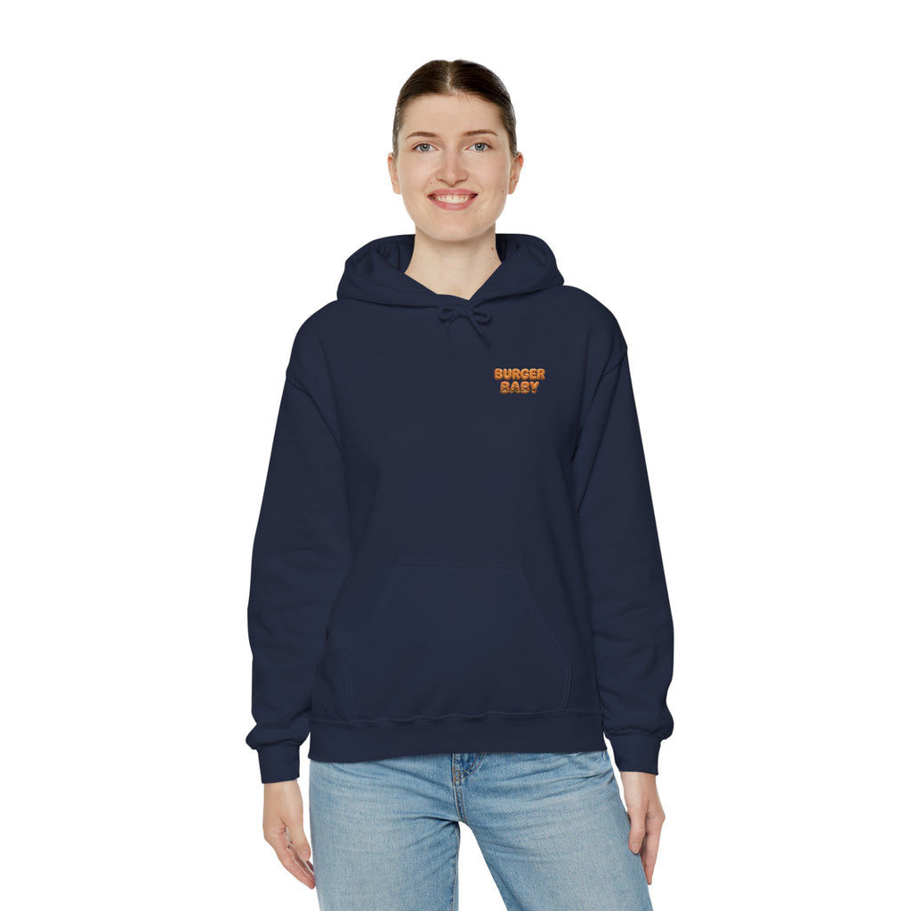 Burger Baby Hoodie Cute Food Character Back Print | Unisex Heavy Blend™ Hooded Sweatshirt