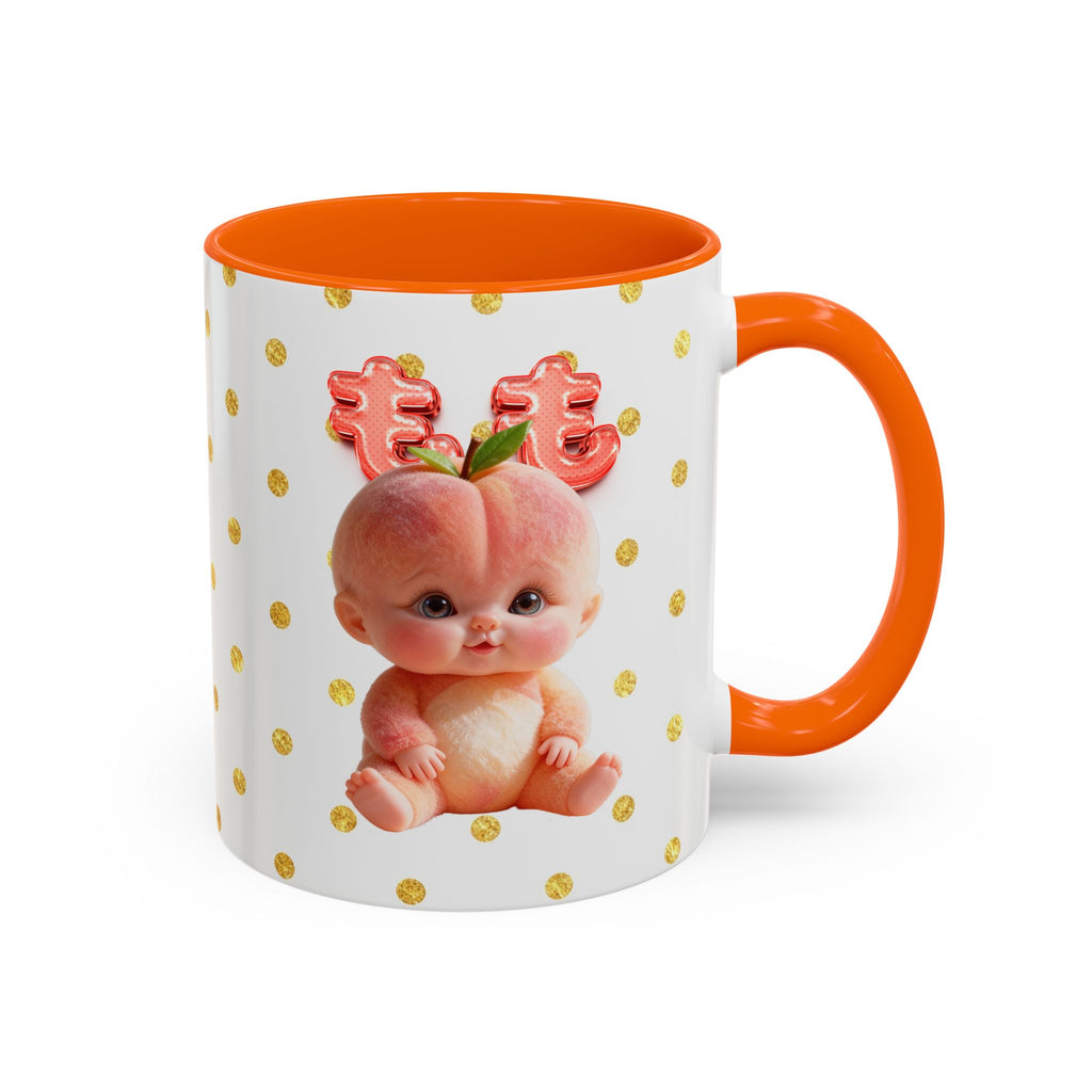 Peach Baby Ceramic Mug Pink Handle Cute Illustration Cup Accent Coffee Mug (11, 15oz)