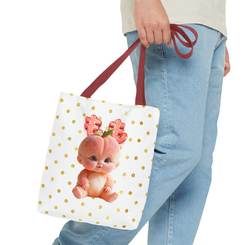 Cute Peach Baby Tote Bag Kawaii Baby Character Illustration Tote Bag (AOP)