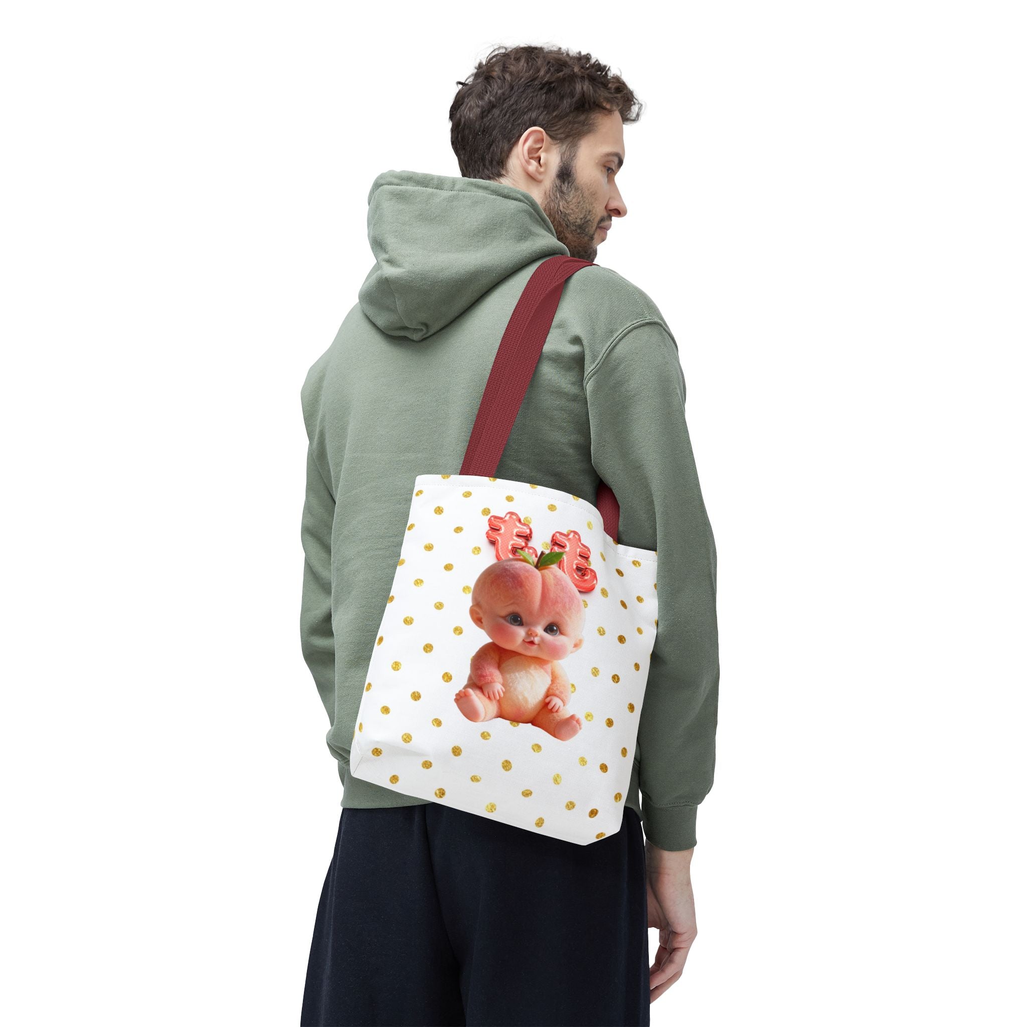 Cute Peach Baby Tote Bag Kawaii Baby Character Illustration Tote Bag (AOP)
