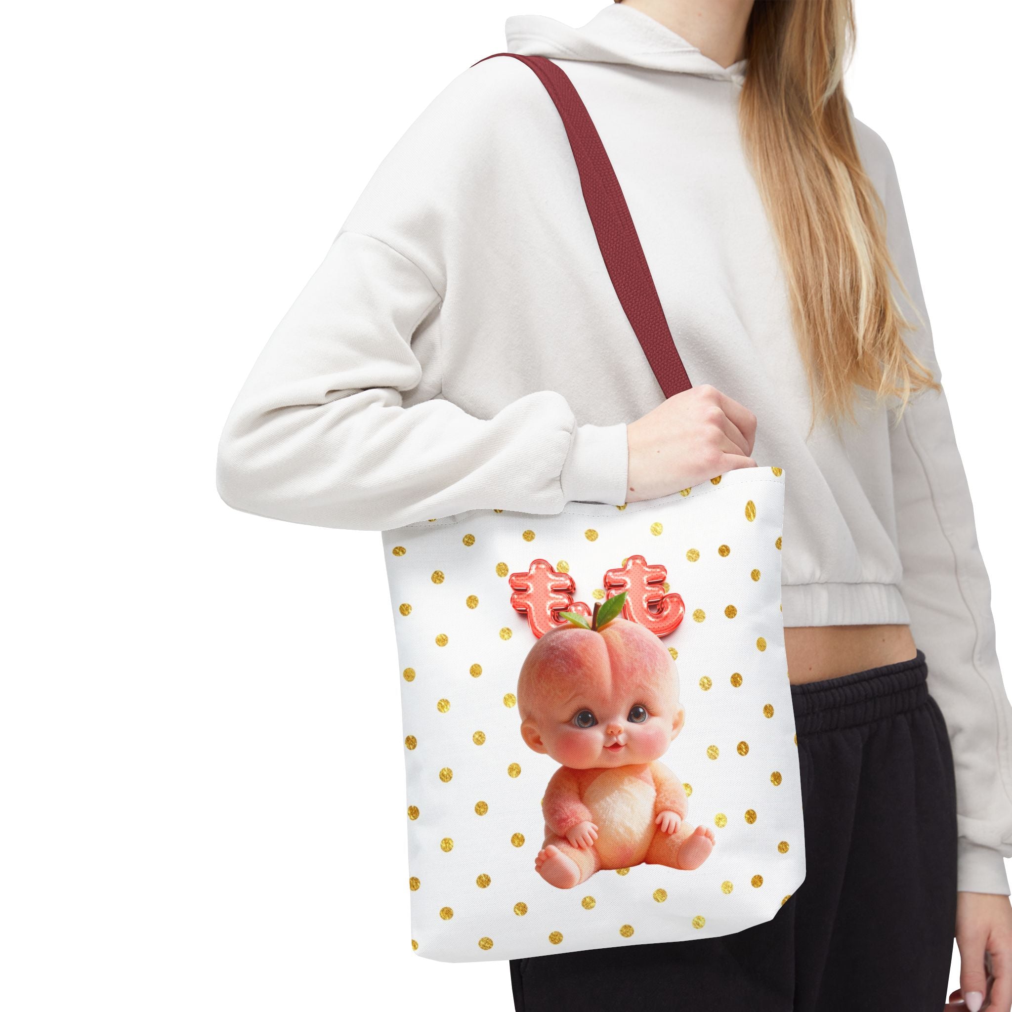 Cute Peach Baby Tote Bag Kawaii Baby Character Illustration Tote Bag (AOP)