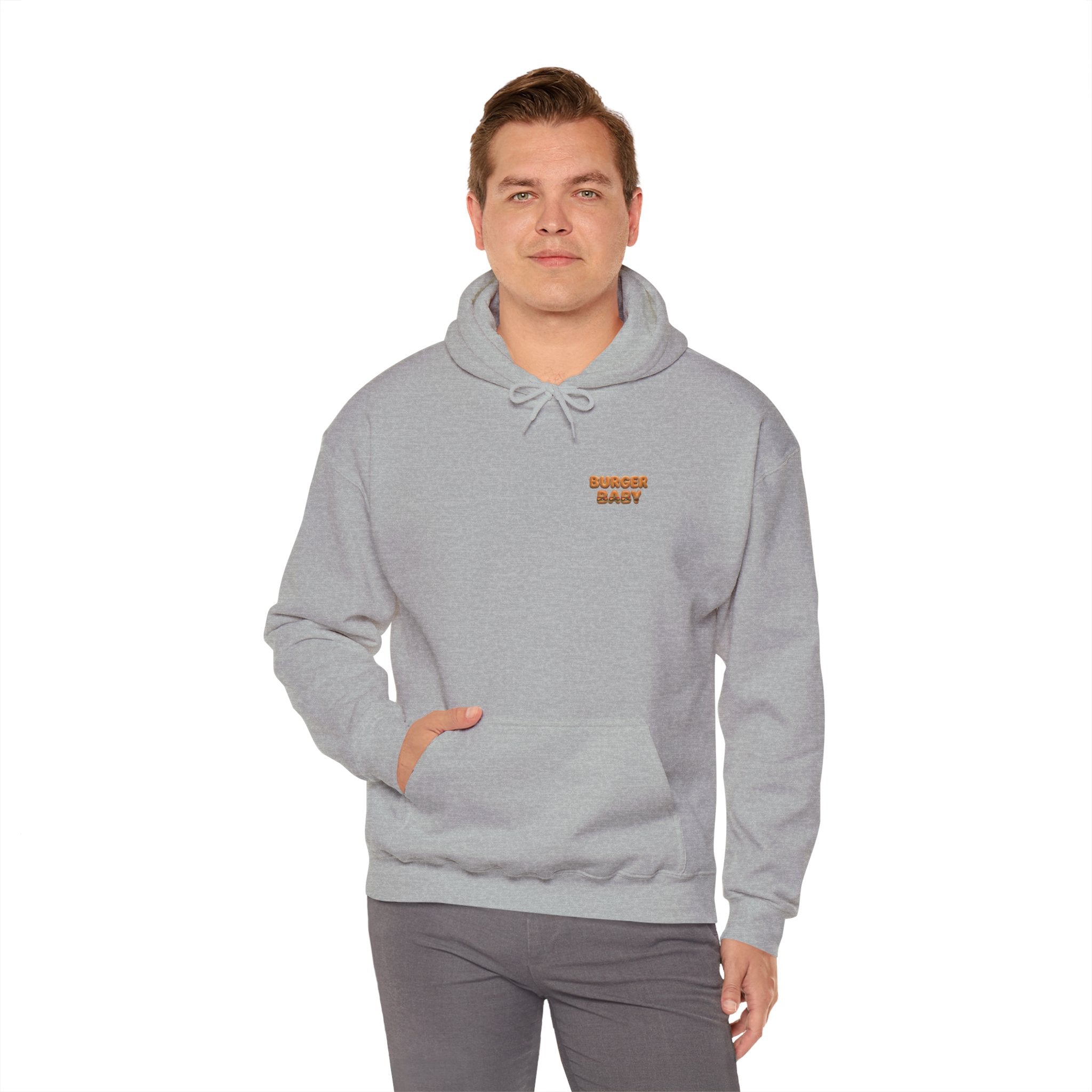 Burger Baby Hoodie Cute Food Character Back Print | Unisex Heavy Blend™ Hooded Sweatshirt