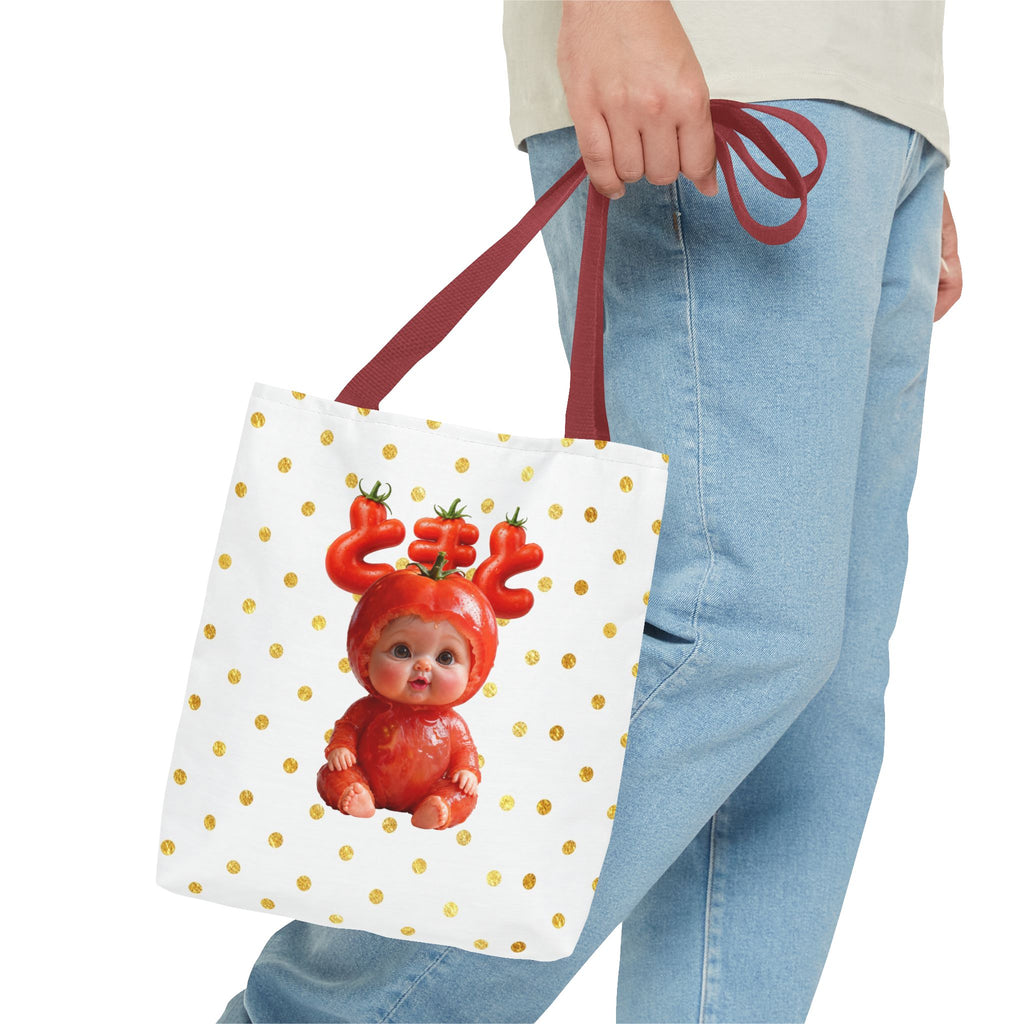 Tomato Baby Tote Bag Cute Food Character Gold Dot Bag | Tote Bag (AOP)