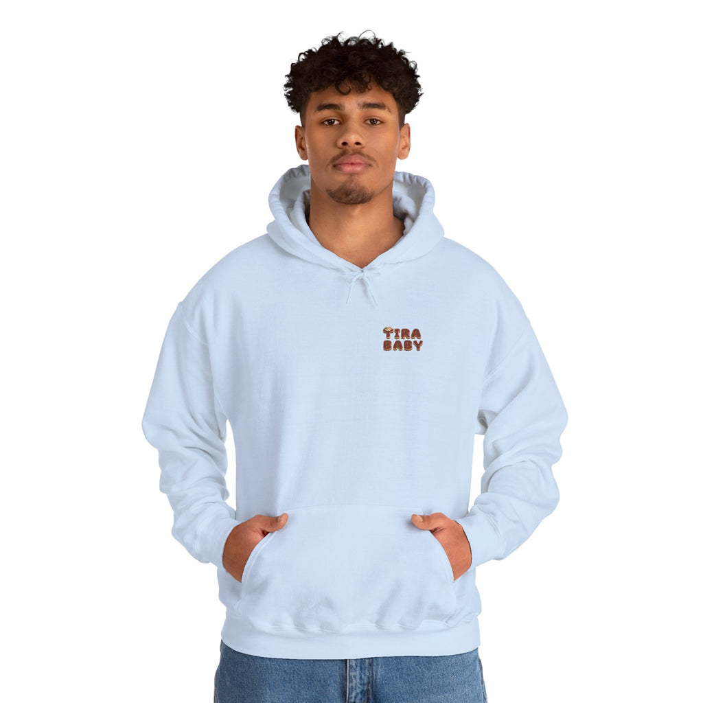 TiraBaby Graphic Hoodie Tiramisu Dessert Character Japanese Text | Unisex Heavy Blend™ Hooded Sweatshirt