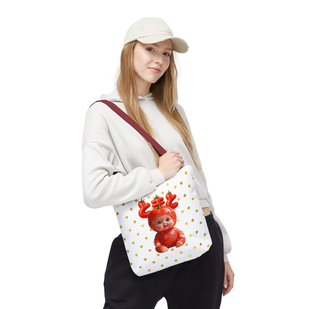 Tomato Baby Tote Bag Cute Food Character Gold Dot Bag | Tote Bag (AOP)