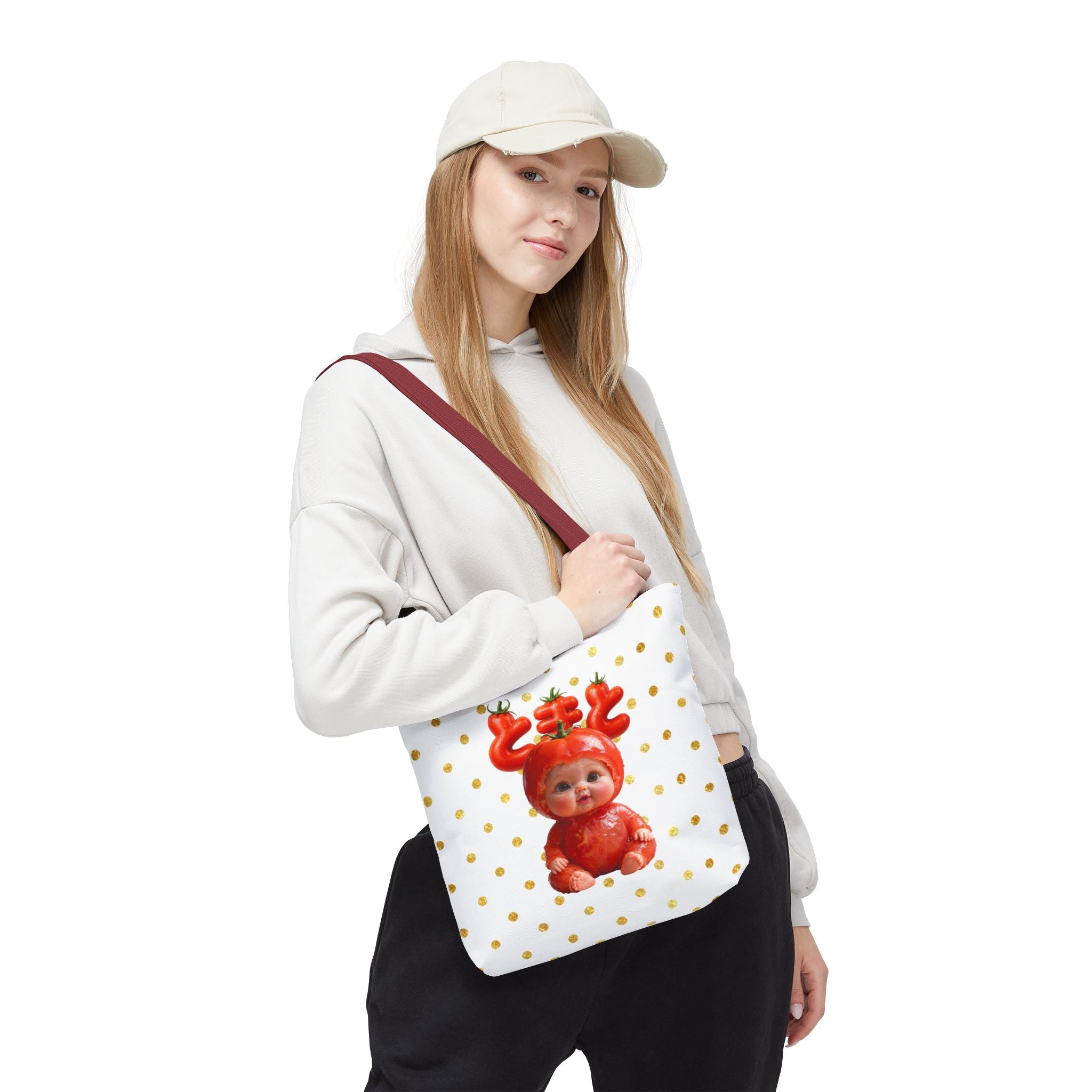 Tomato Baby Tote Bag Cute Food Character Gold Dot Bag | Tote Bag (AOP)