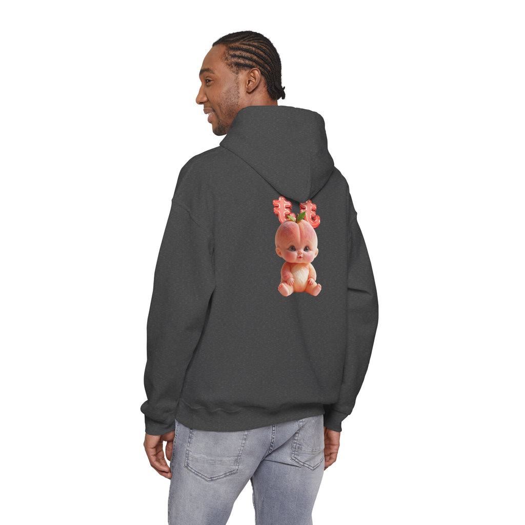 Little Peach Baby Hoodie Cute Fruit Character Graphic Unisex Sweatshirt | Unisex Heavy Blend™ Hooded Sweatshirt