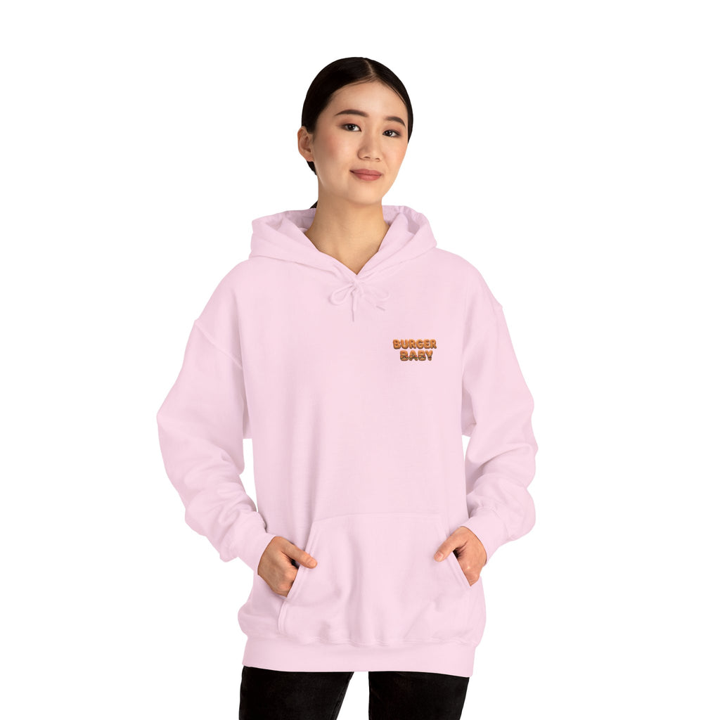 Burger Baby Hoodie Cute Food Character Back Print | Unisex Heavy Blend™ Hooded Sweatshirt